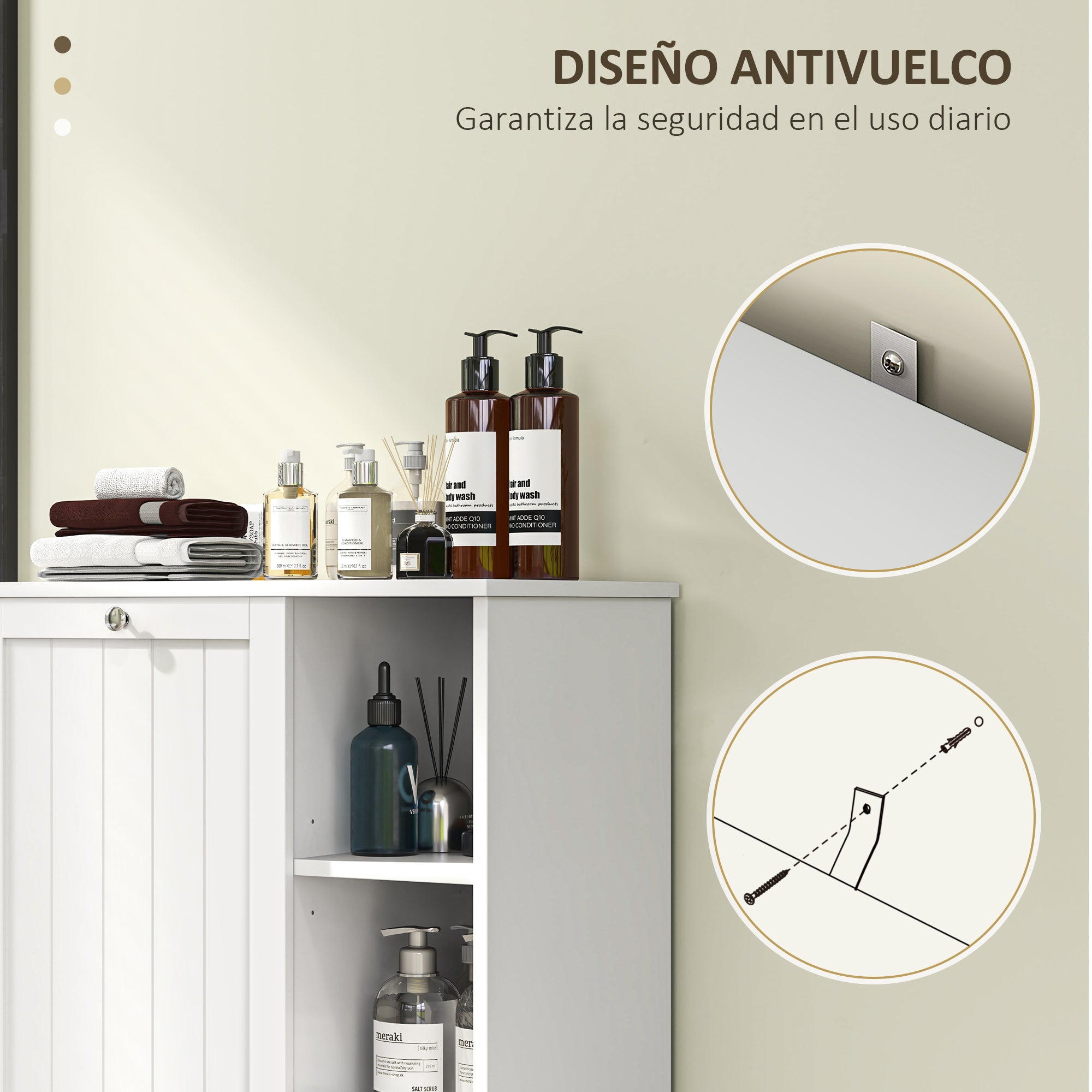 Bathroom Cabinet with Laundry Hamper Bathroom Furniture with Flip-Down Door Open Shelves and Removable Basket 60x38x86 cm White