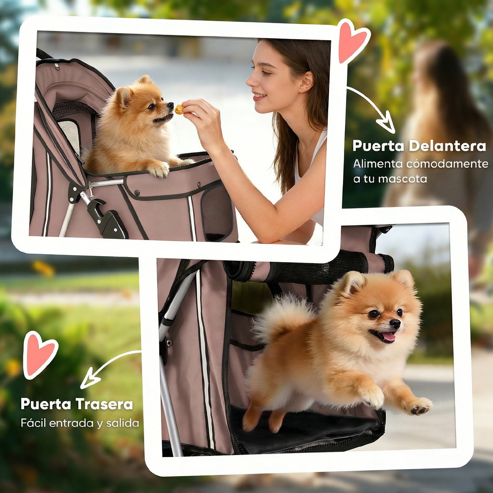 Foldable Pet Stroller for Small Dogs with Storage Basket, Mesh Windows & Cup Holder — 22 lb Capacity, 30.3 x 17.3 x 40.2 in, Brown