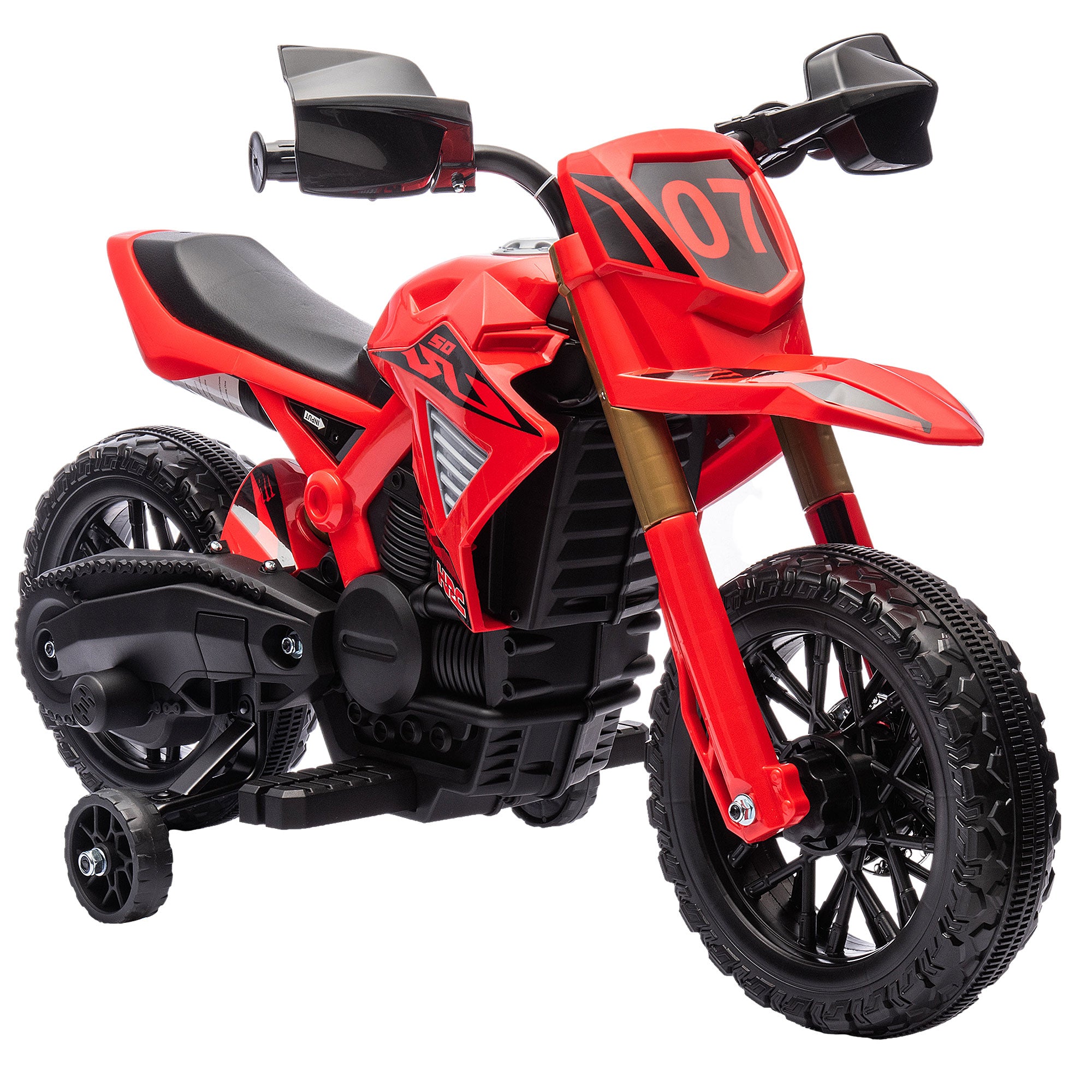 12V Electric Kids' Motorbike, Children's Motorcycle with Training Wheels, up to 3 km/h, Electric Motorcycle with Horn and Start Sound, Kids' Vehicle for 3-8 Years Kids, max. 30 kg, Red