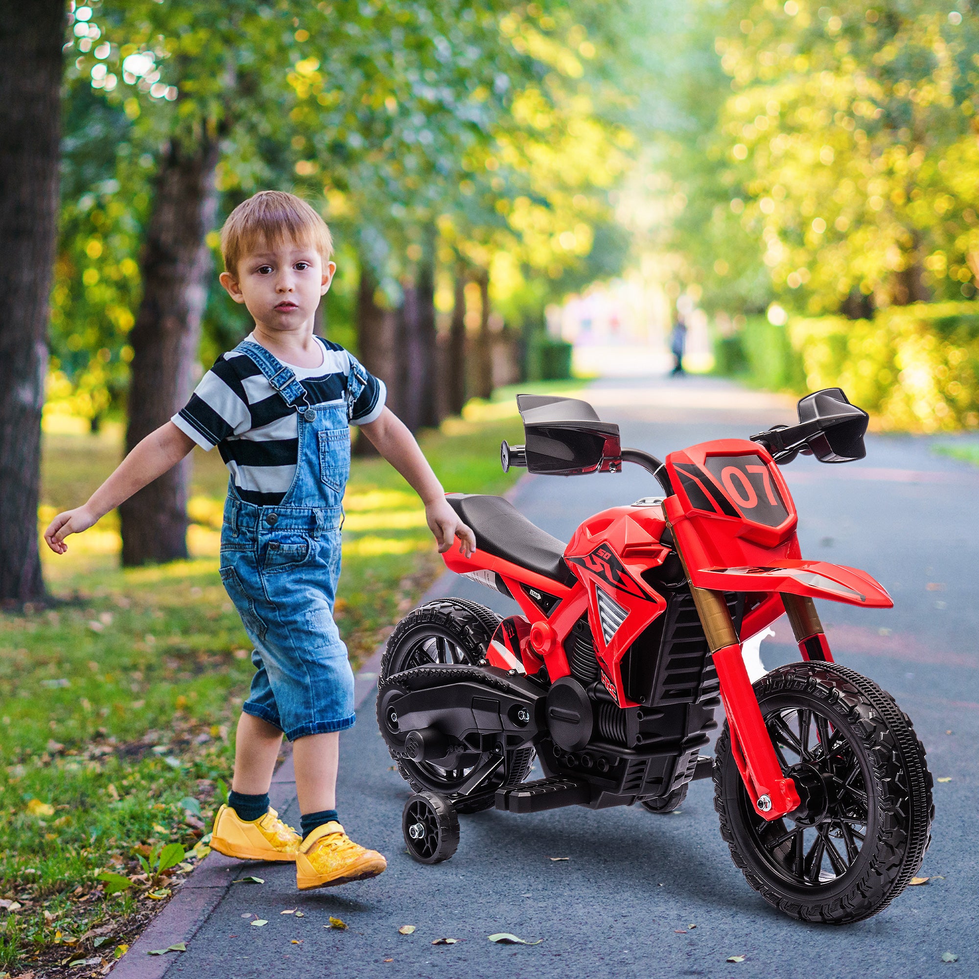12V Electric Kids' Motorbike, Children's Motorcycle with Training Wheels, up to 3 km/h, Electric Motorcycle with Horn and Start Sound, Kids' Vehicle for 3-8 Years Kids, max. 30 kg, Red