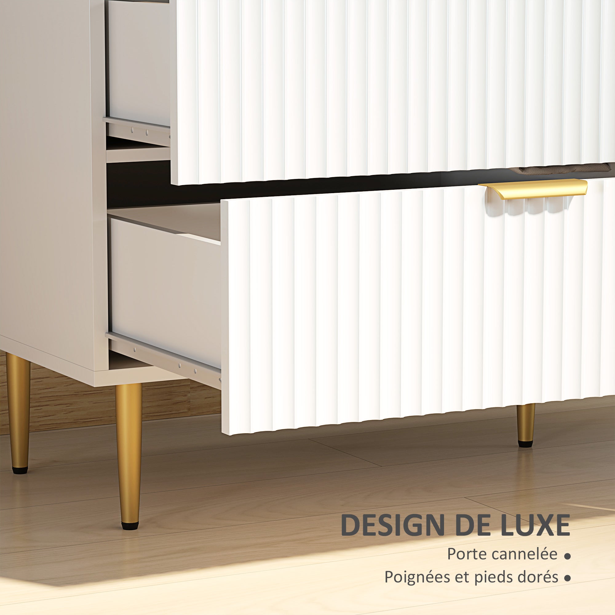 Chest of Drawers 6 Drawers Bedroom Dresser Modern Storage Furniture with Handles and Golden Feet, for Bedroom, Living Room, Dimensions: 120 x 40 x 76.5 cm, White