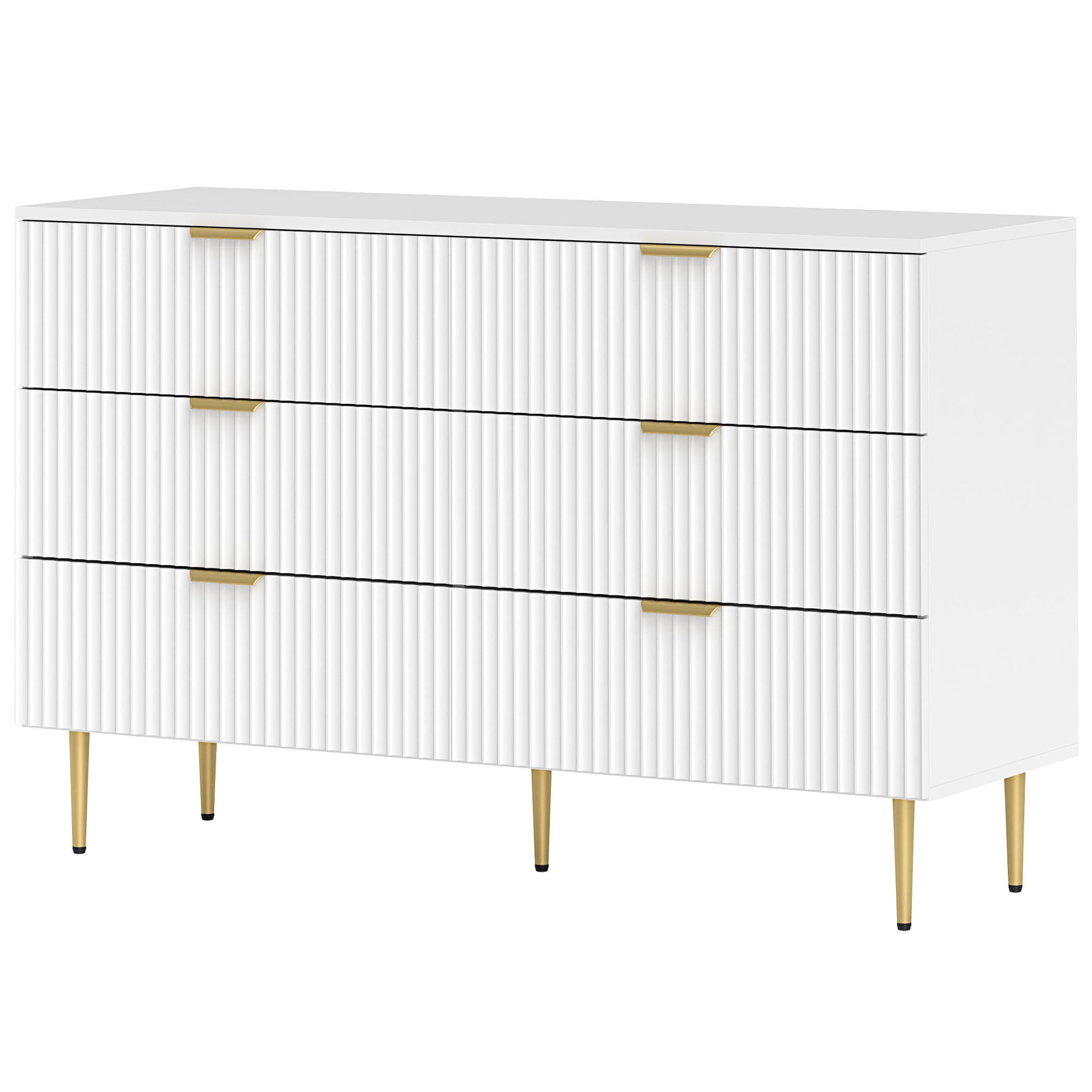 Chest of Drawers 6 Drawers Bedroom Dresser Modern Storage Furniture with Handles and Golden Feet, for Bedroom, Living Room, Dimensions: 120 x 40 x 76.5 cm, White