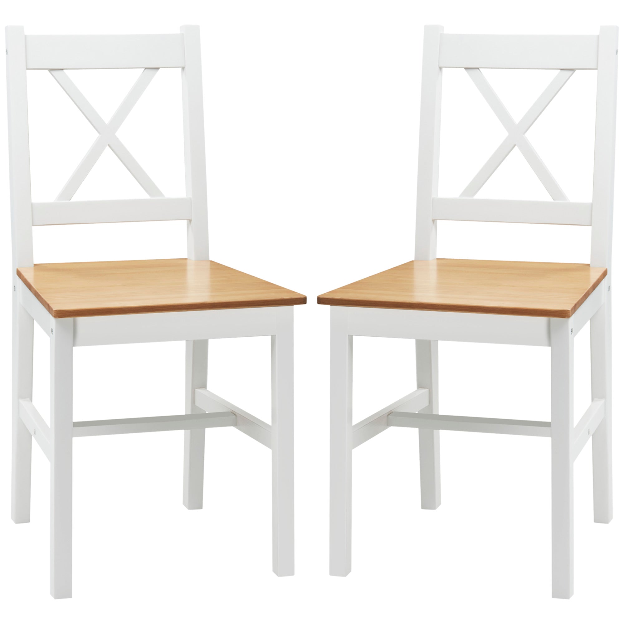 Set of 2 dining chairs made of solid wood, kitchen chairs in country style with crisscross backrest in white and oak