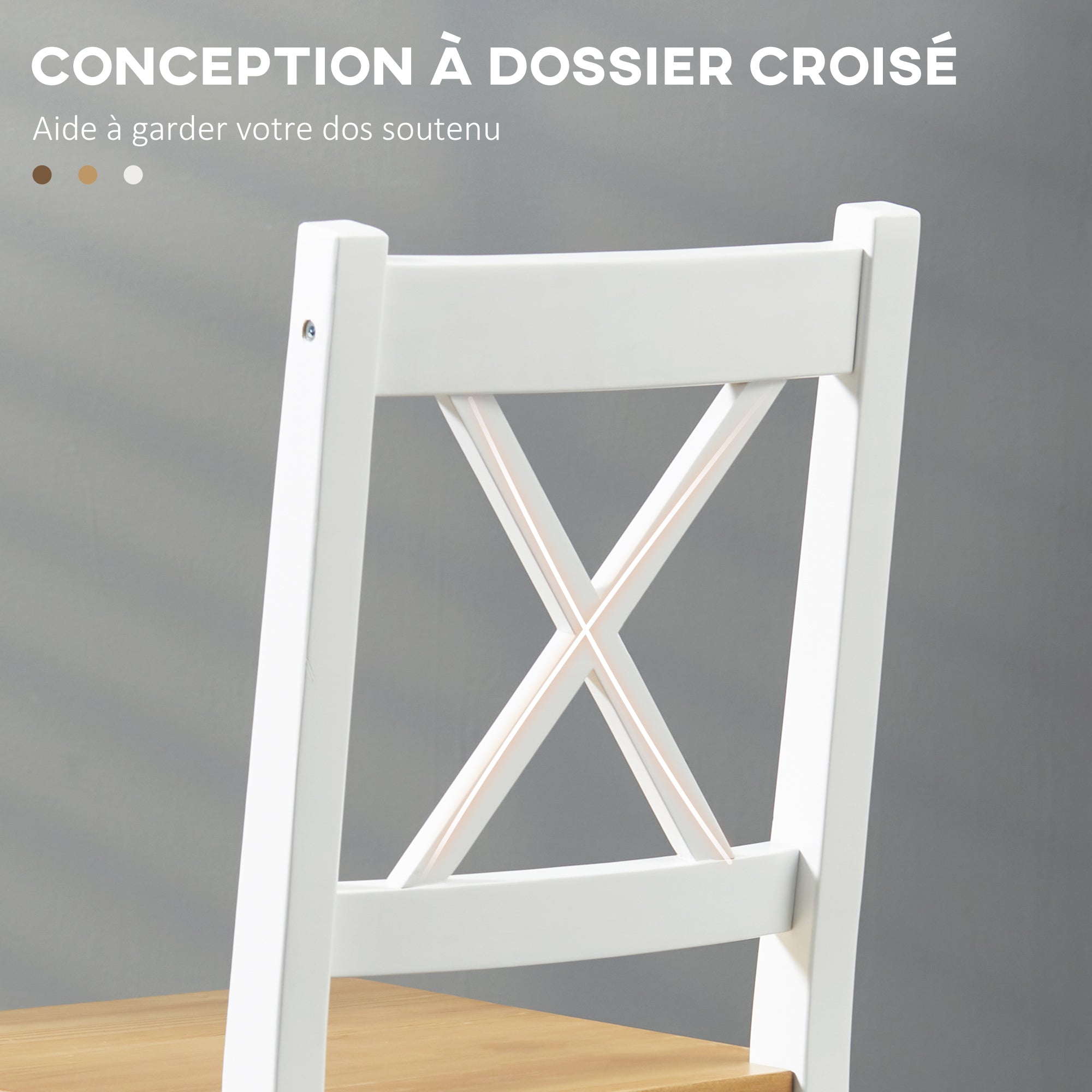 Set of 2 dining chairs made of solid wood, kitchen chairs in country style with crisscross backrest in white and oak