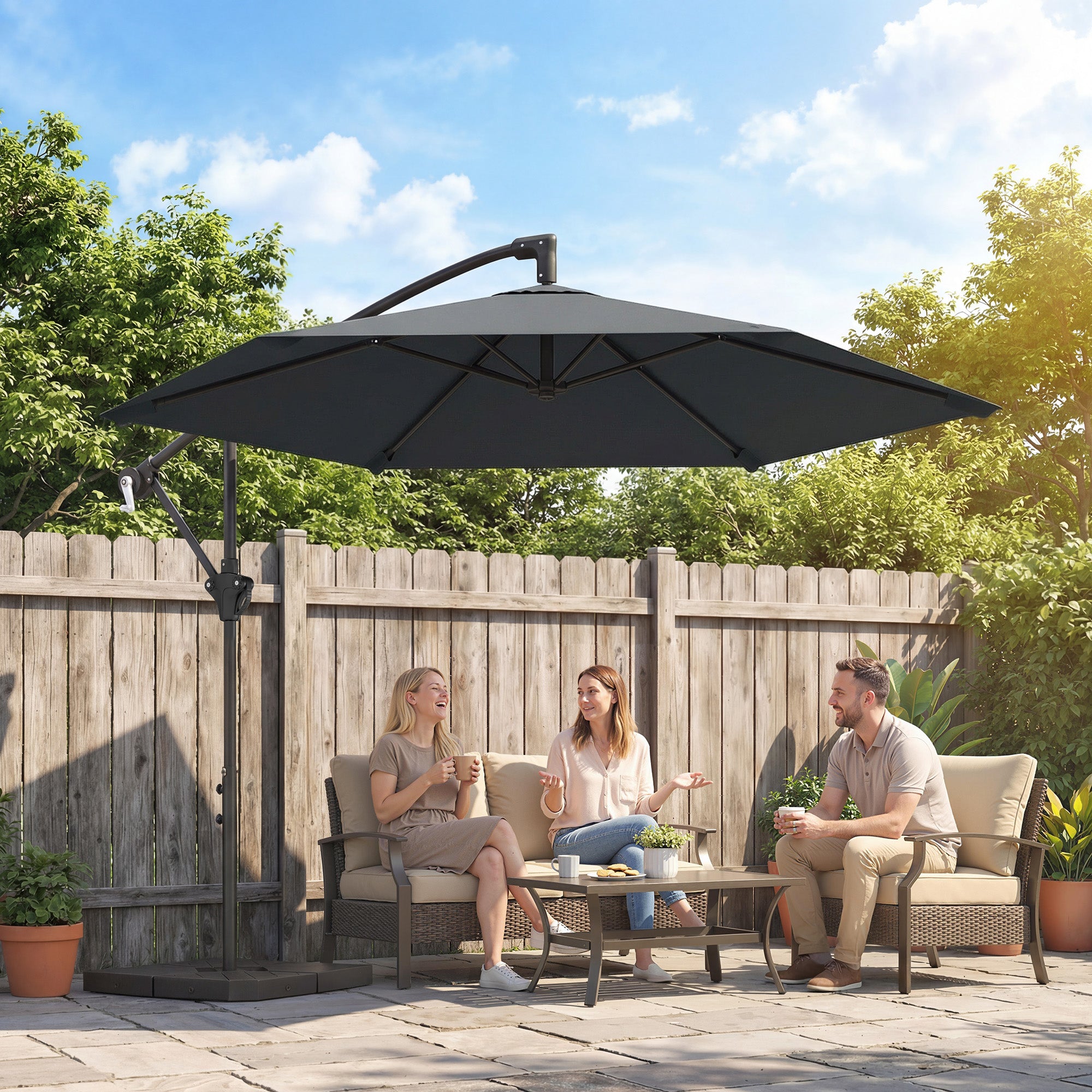 3 m Offset Cantilever Umbrella with Crank & Locking Arm — Water-Resistant, UPF 30+, Dark Gray