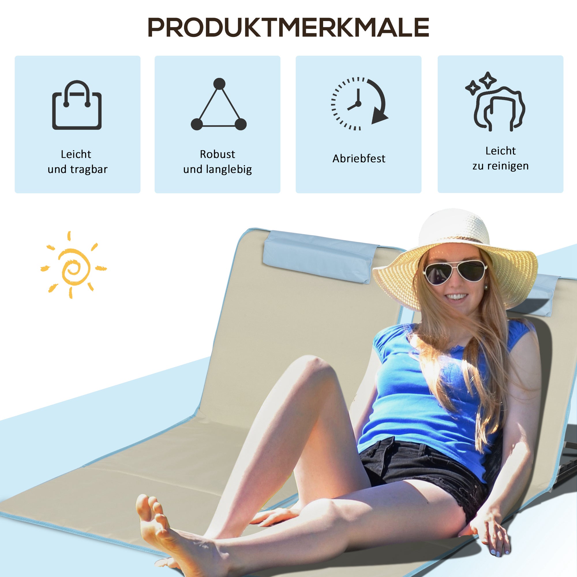 2 Pack Folding Sun Lounger Beach Chairs with Adjustable Backrest Headrest Carry Bag Lightweight Portable Beach Mat, Outdoor Sun Mat for Garden, Pool 124 x 53 cm