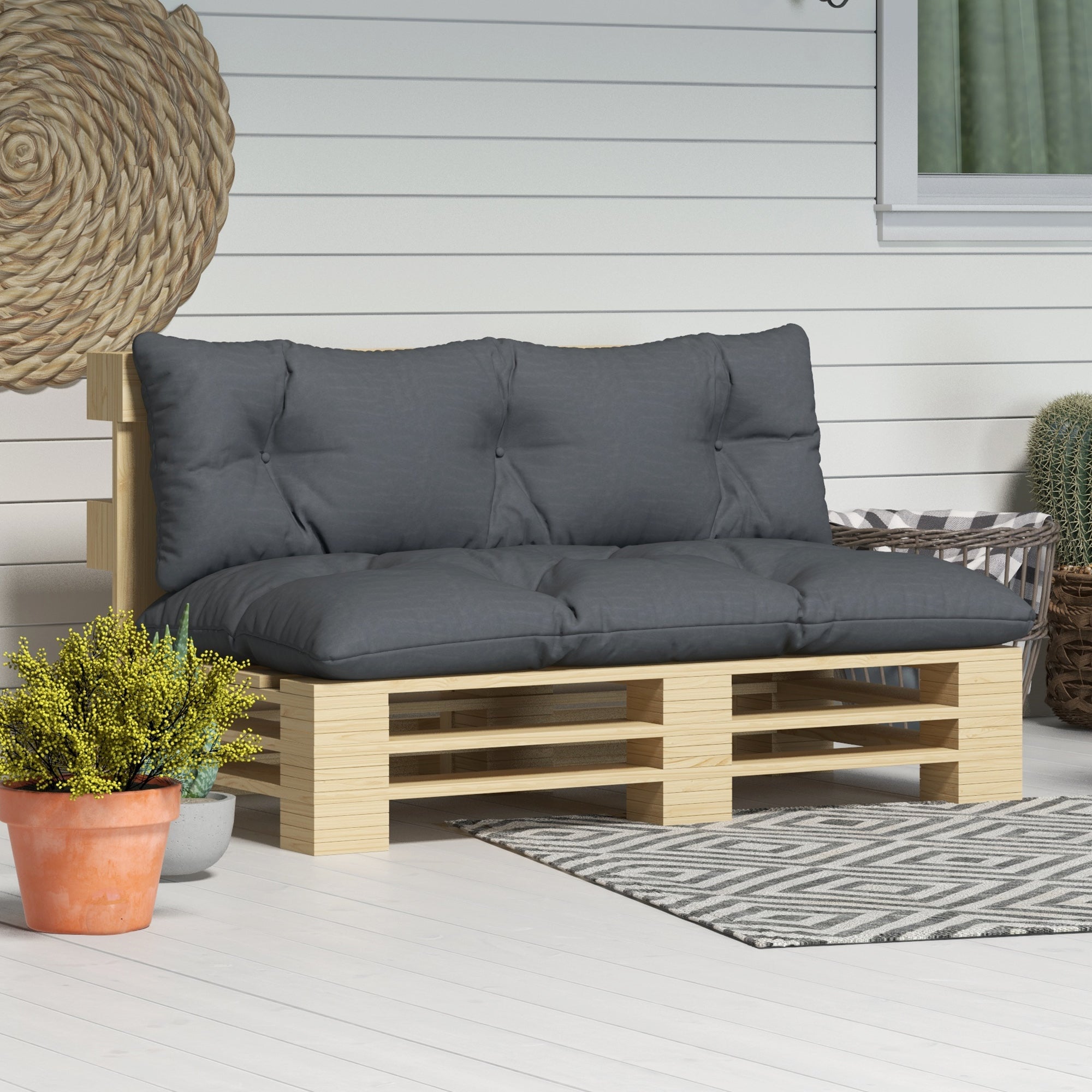 2 Seater Pallet Cushion 120cm x 60cm x 15cm Bench Cushion Seat Cushion with UV Protection Padded Waterproof Garden Bench Cushion for Bench Dark Gray