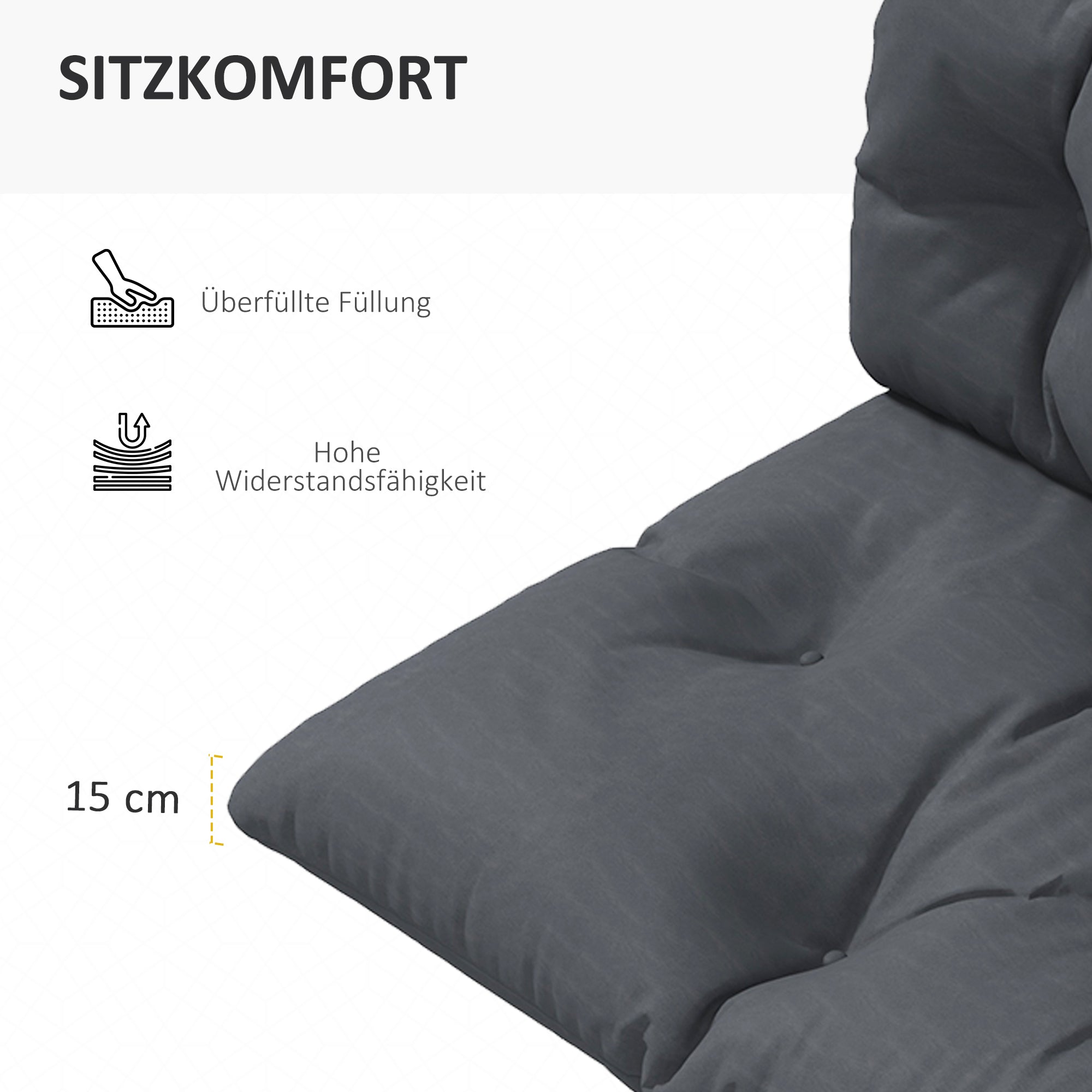 2 Seater Pallet Cushion 120cm x 60cm x 15cm Bench Cushion Seat Cushion with UV Protection Padded Waterproof Garden Bench Cushion for Bench Dark Gray