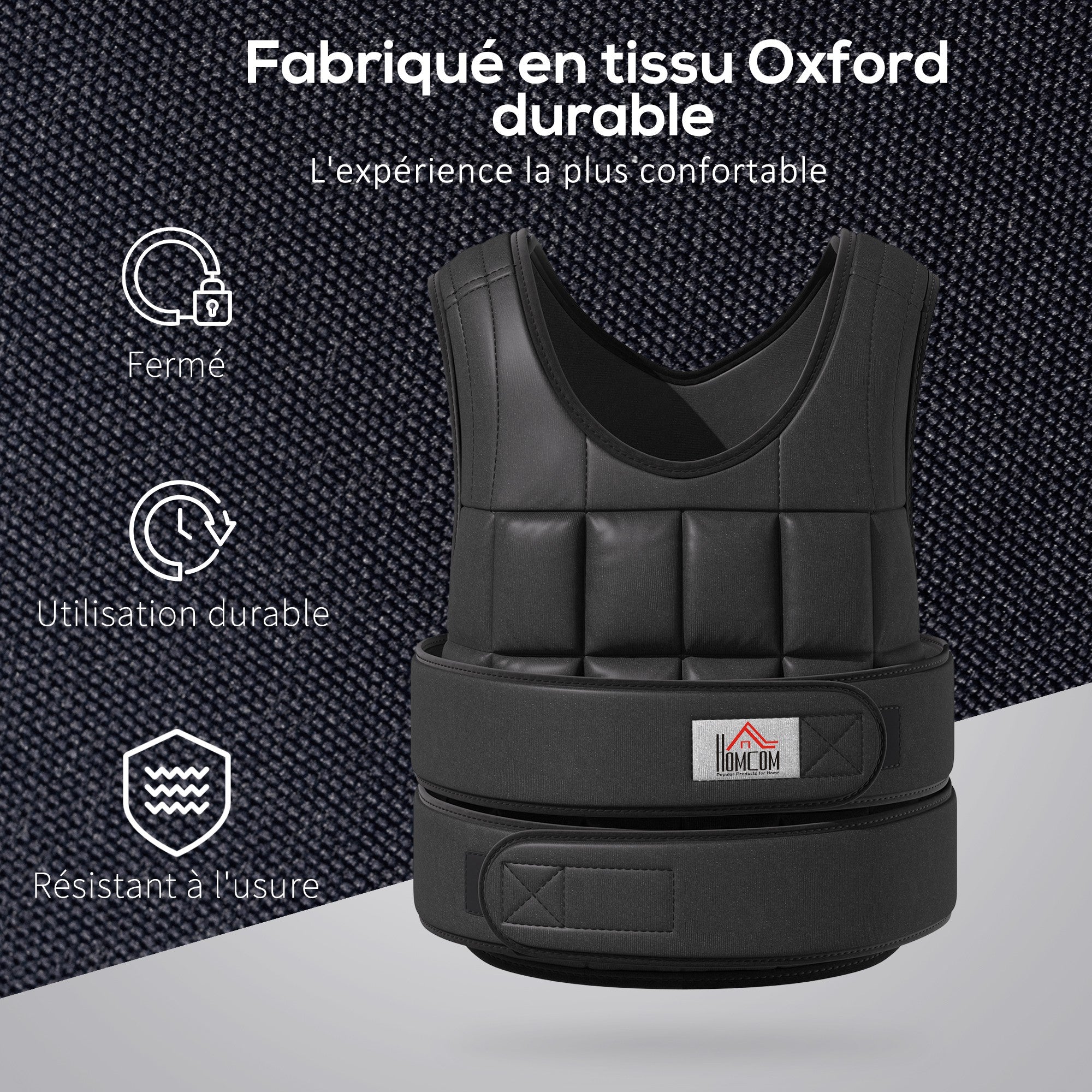 Adjustable Weighted Vest 20 Kg max. Removable Weight Oxford Fabric Exercise Boxing Black