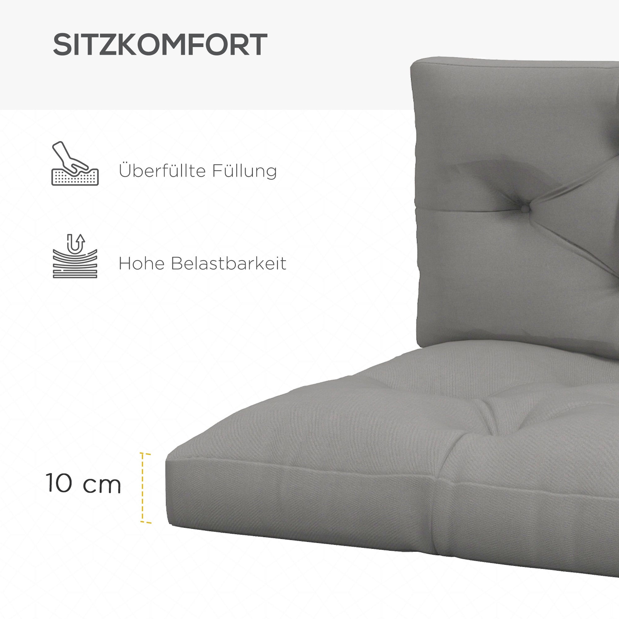 2-Piece Pallet Sofa Cushion Set 120 x 80 x 10 cm Seat + 120 x 40 x 10 cm Backrest, UV-Protected, Water-Resistant Outdoor Pad for Pallet Sofa/Balcony – Light Gray