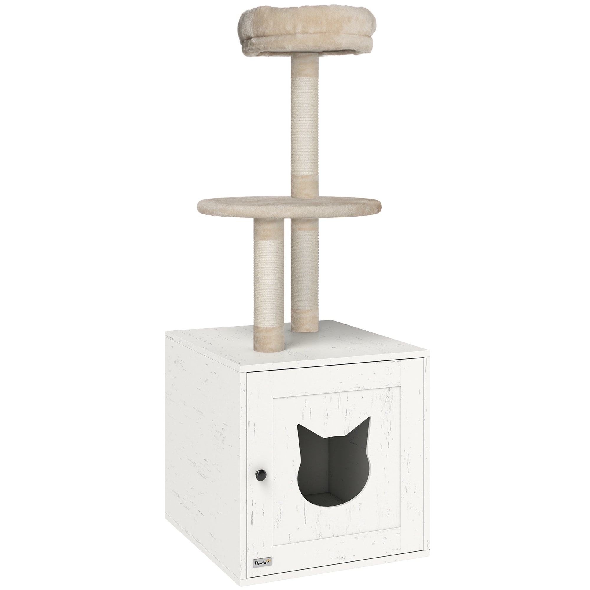 Cat Tree with Toilet House, 2-in-1 Play Tower, Cat Bed with Litter Box Enclosure, Scratching Posts, Platform, Bed, Cream