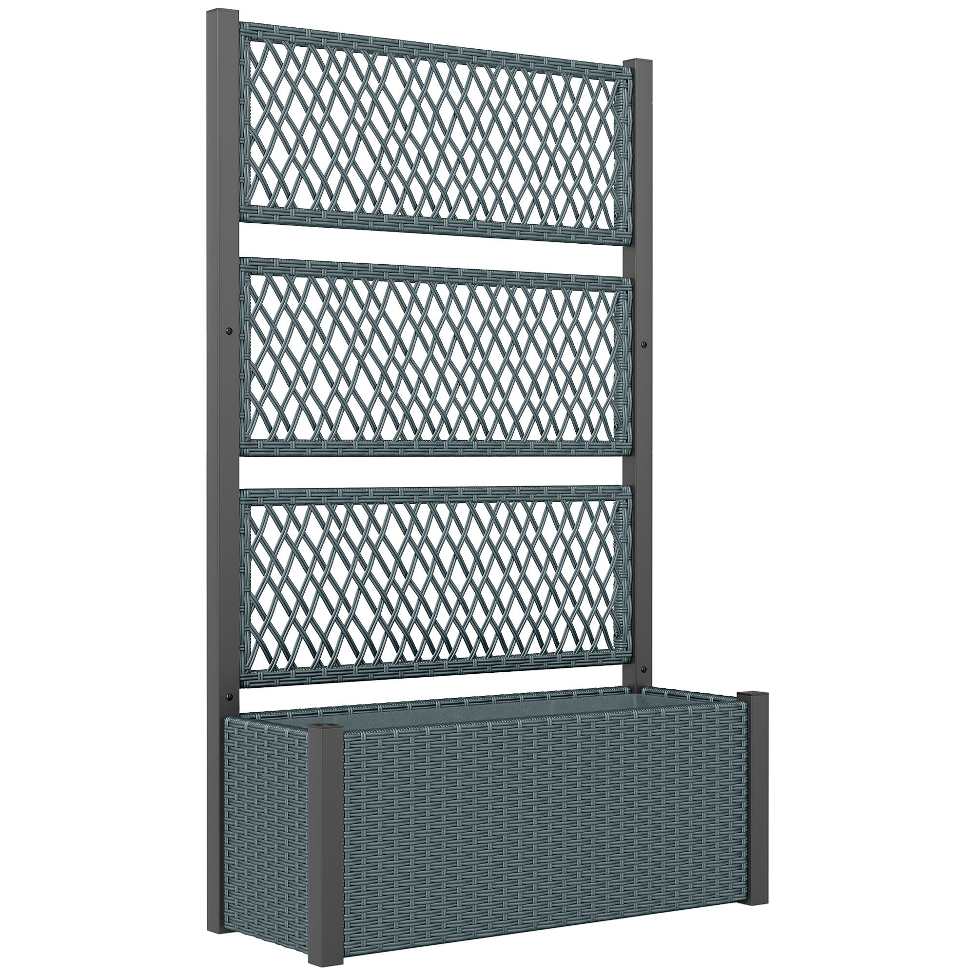 Large Rattan Planter with Trellis — Elevated Outdoor Planter with Breathable Liner for Climbing Plants, 58.3 x 35.4 x 13.8 in (148 x 90 x 35 cm), Dark Gray