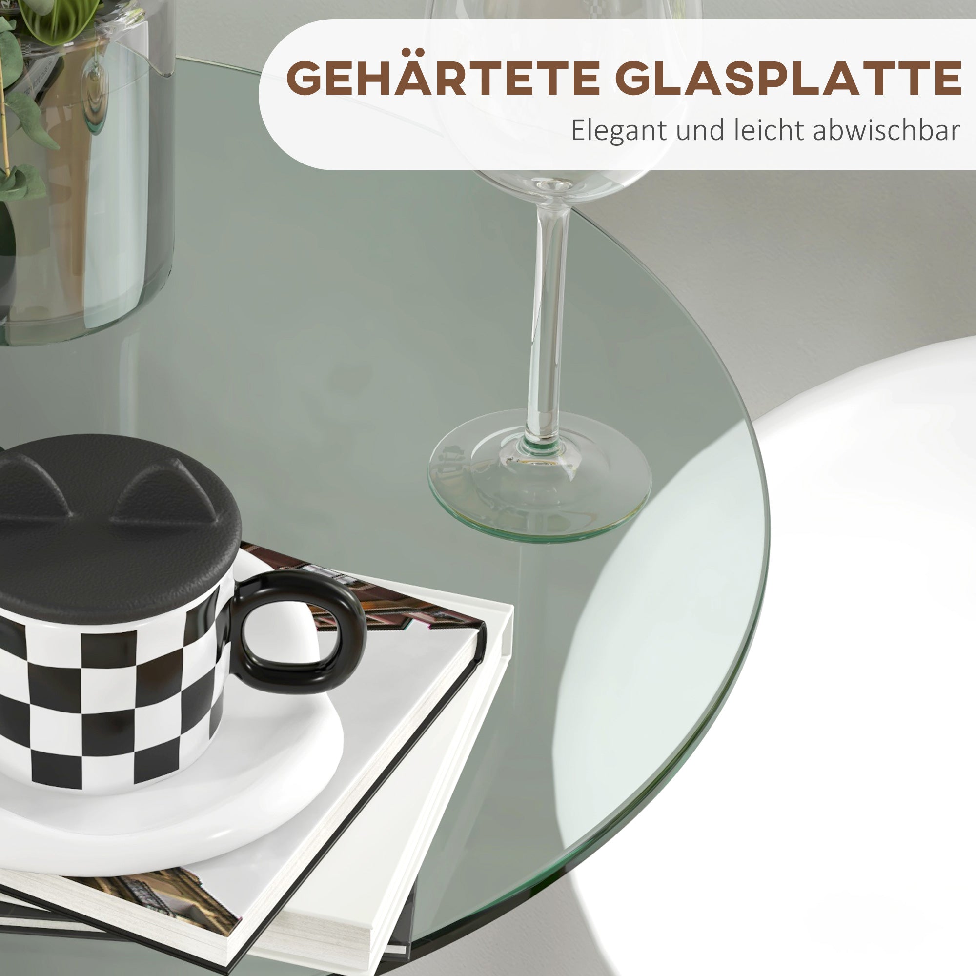 Bar Table Bistro Table Dining Table for 2 People with Tempered Glass Table Top, Kitchen Table for Kitchen, Dining Room, Steel, Transparent, Ø60 x 102 cm