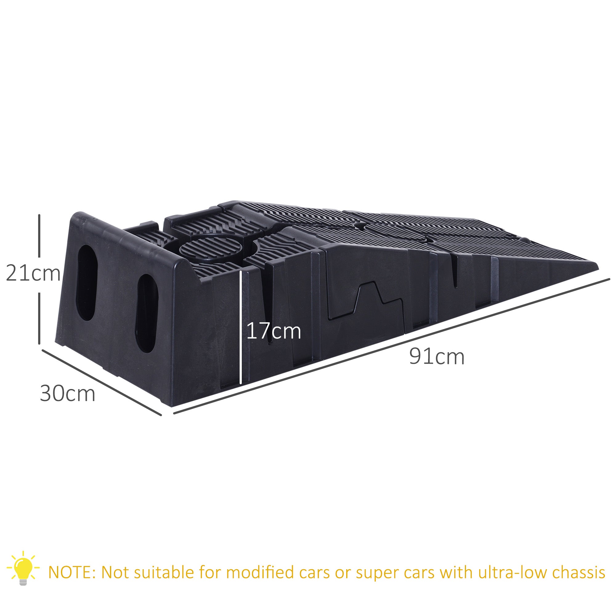 Plastic Loading Ramps for Cars, Access Ramps, 2 Pieces, 2.5 Ton Capacity, 91 x 30 x 21 cm, Black