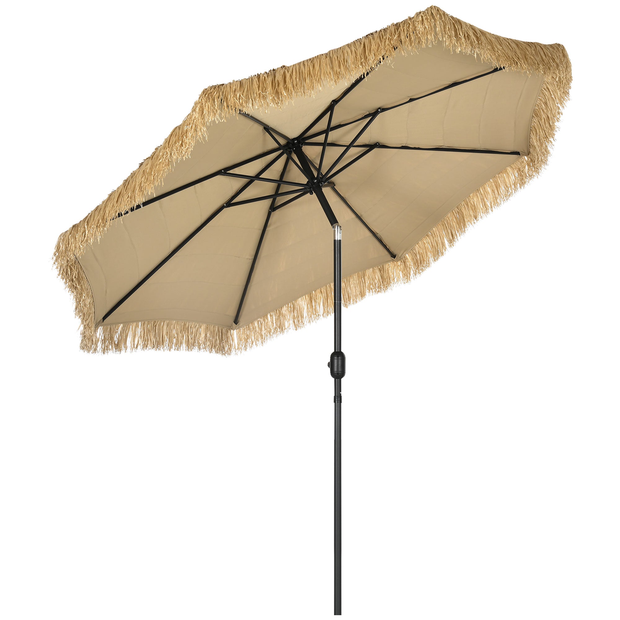 2.6x2.6m Tilting Garden Umbrella with Crank, Reclinable, Round Hawaiian Umbrella with 8 Ribs, in Aluminum and Polyester, for Yard Balcony Terrace, Khaki