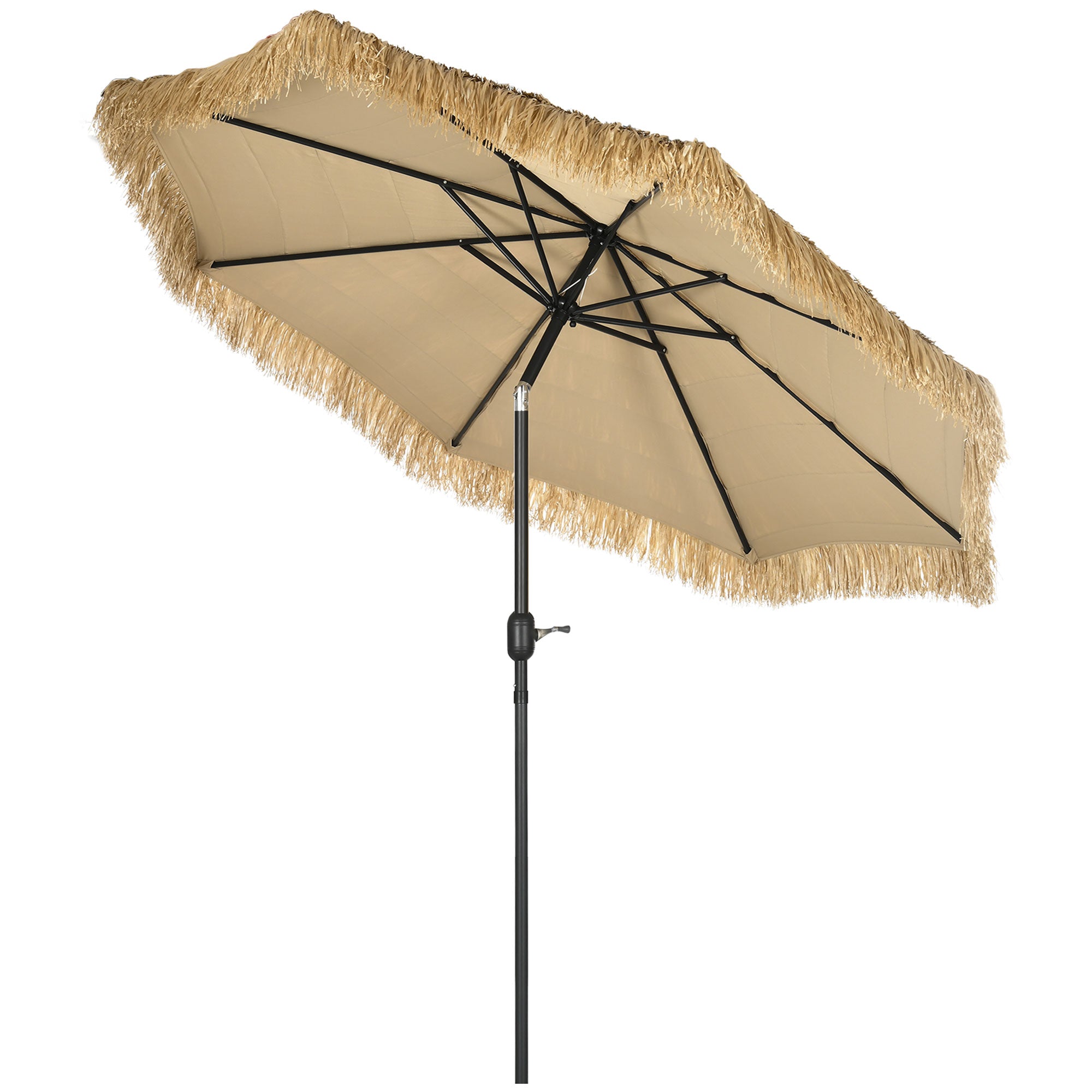 2.6x2.6m Tilting Garden Umbrella with Crank, Reclinable, Round Hawaiian Umbrella with 8 Ribs, in Aluminum and Polyester, for Yard Balcony Terrace, Khaki