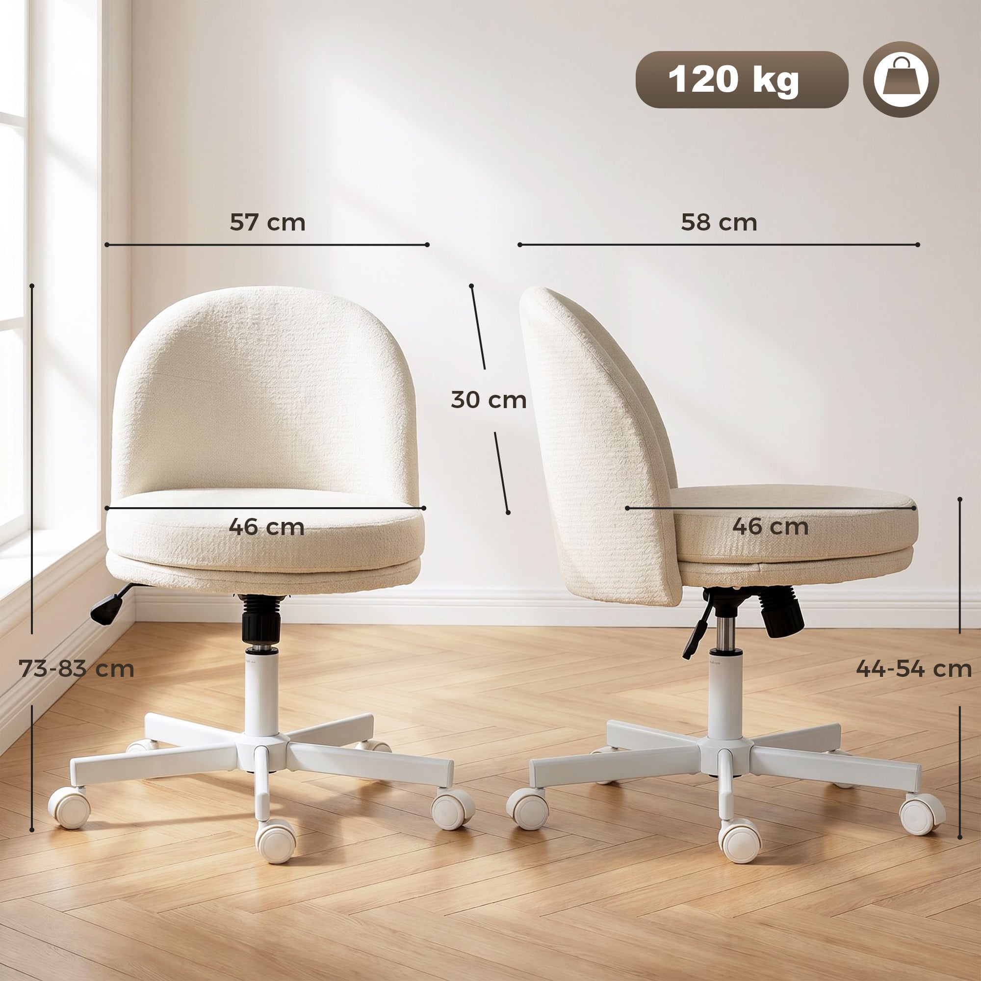 Adjustable Office Chair — Chenille-Style Upholstery, Tilt & 360° Swivel, Double-Layer Cushion, Supports up to 265 lb, Cream