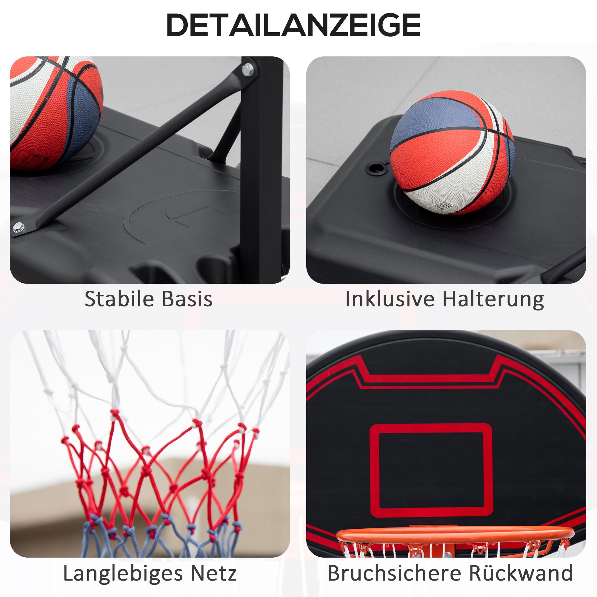 Basketball Hoop with Wheels 73x49cm Backboard, Mobile Basketball Hoop with Stand, Adjustable Hoop Height 155 to 210 cm, Basketball System for Kids Youths, Indoor and Outdoor Use