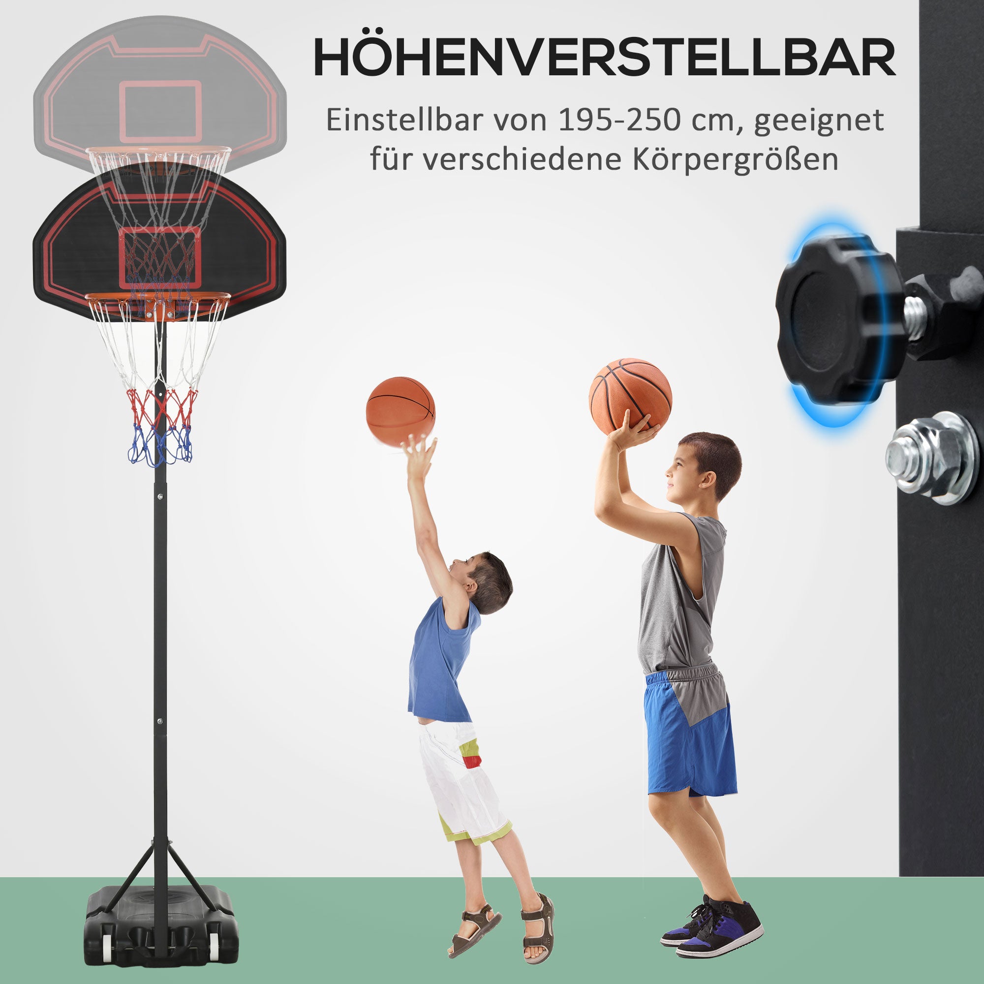 Basketball Hoop with Wheels 73x49cm Backboard, Mobile Basketball Hoop with Stand, Adjustable Hoop Height 155 to 210 cm, Basketball System for Kids Youths, Indoor and Outdoor Use