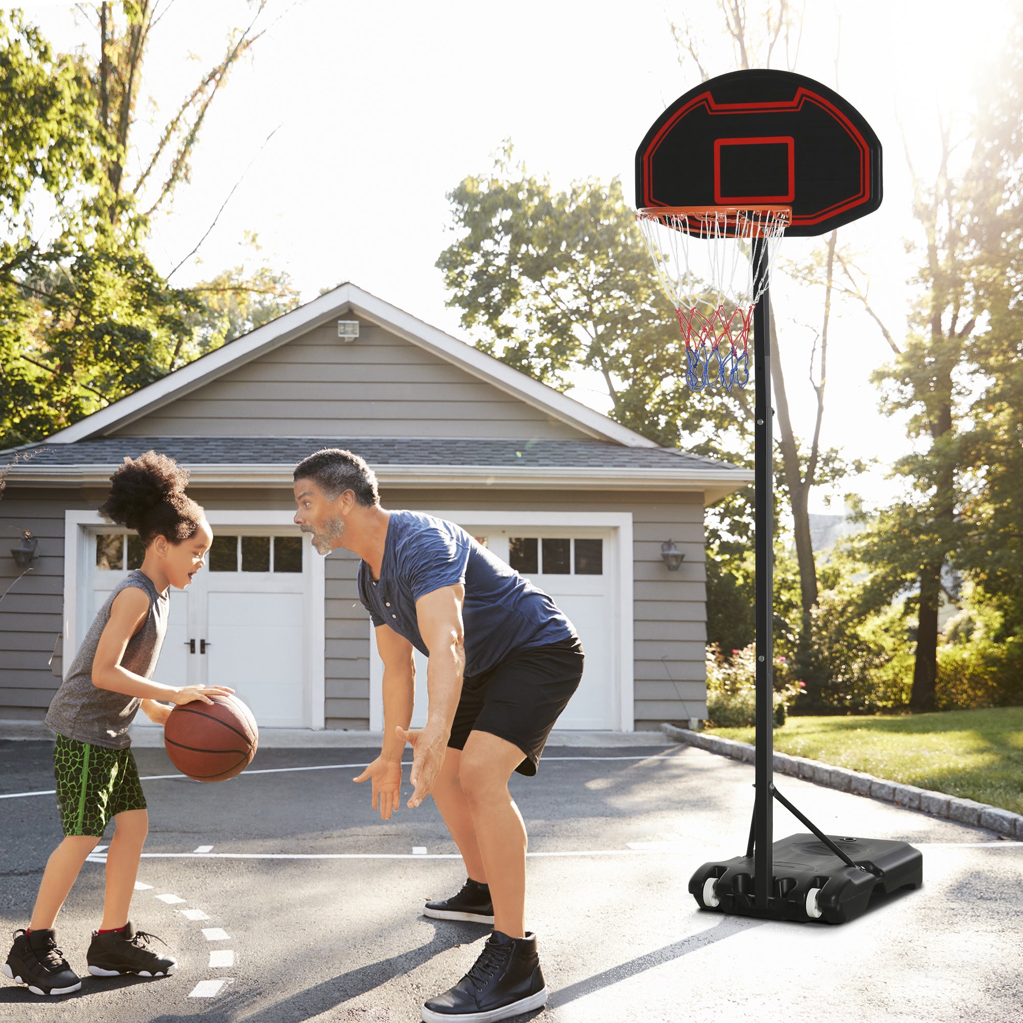 Basketball Hoop with Wheels 73x49cm Backboard, Mobile Basketball Hoop with Stand, Adjustable Hoop Height 155 to 210 cm, Basketball System for Kids Youths, Indoor and Outdoor Use
