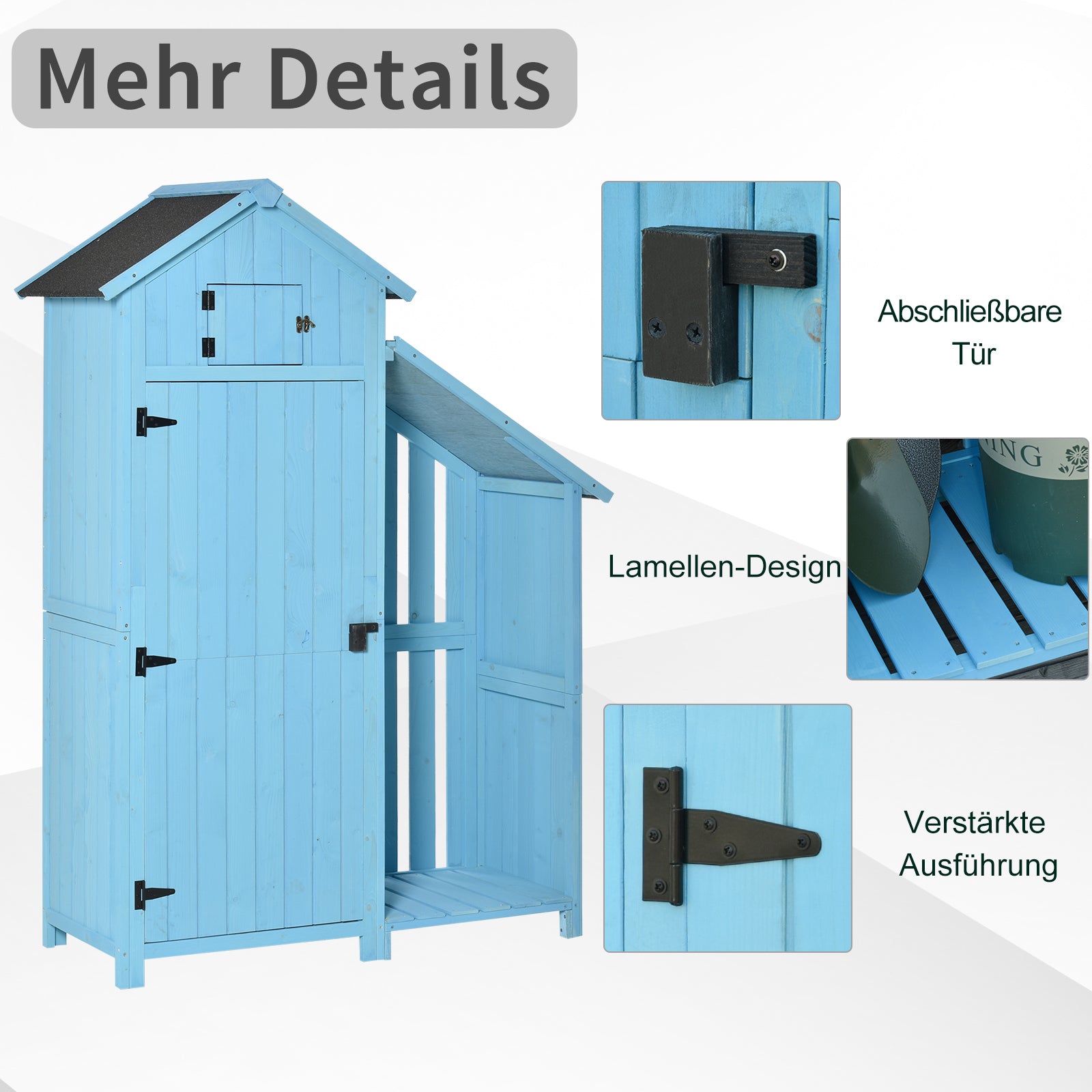 Garden House Equipment Shed with Firewood Storage Rack Equipment Shed with 3 Shelves Asphalt Roof Fir Wood Sky Blue 130 x 54.5 x 180 cm