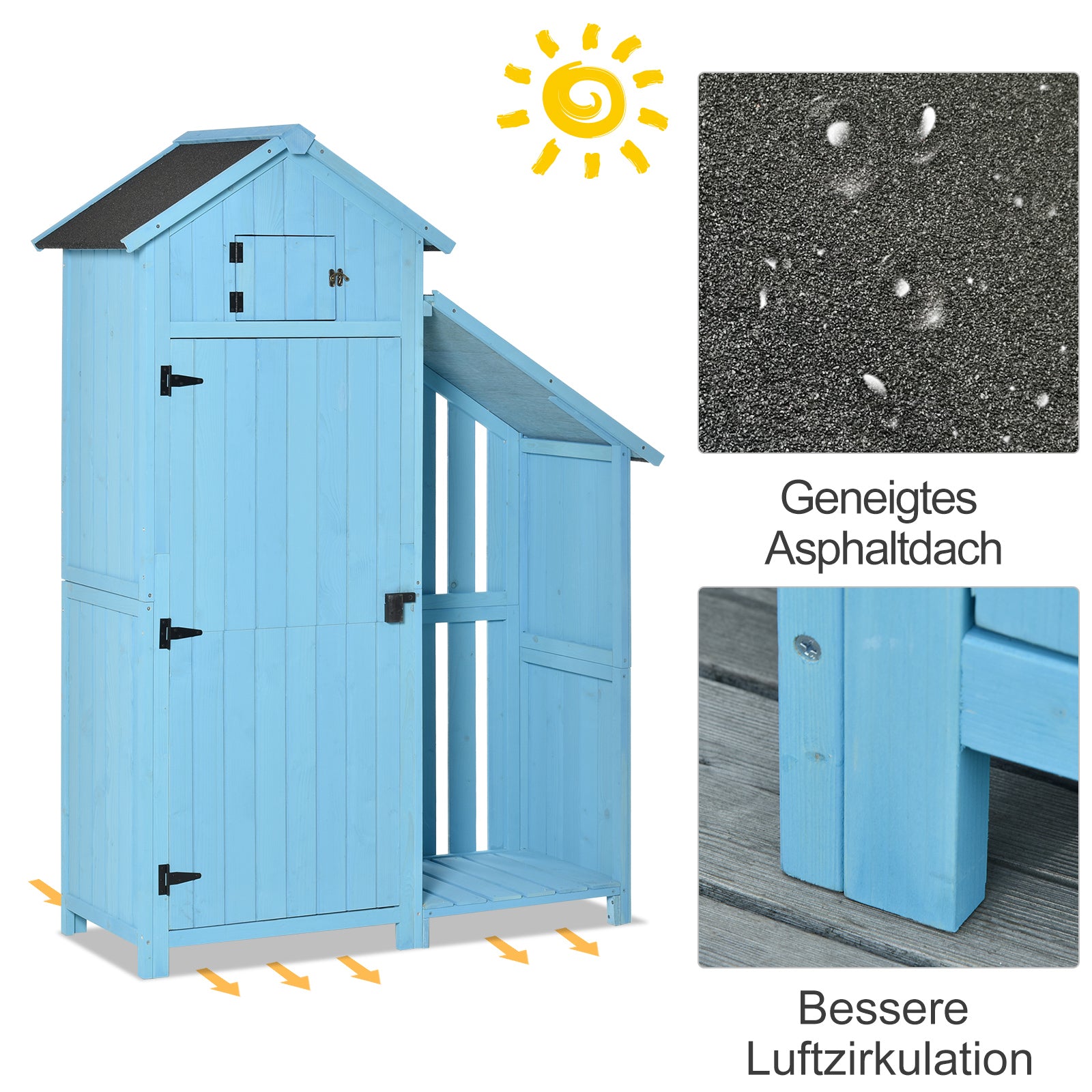 Garden House Equipment Shed with Firewood Storage Rack Equipment Shed with 3 Shelves Asphalt Roof Fir Wood Sky Blue 130 x 54.5 x 180 cm