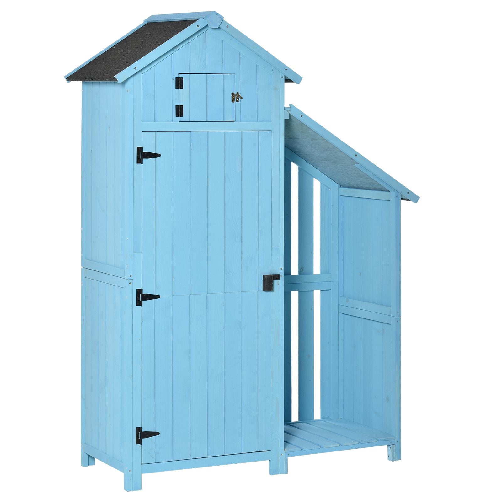 Garden House Equipment Shed with Firewood Storage Rack Equipment Shed with 3 Shelves Asphalt Roof Fir Wood Sky Blue 130 x 54.5 x 180 cm