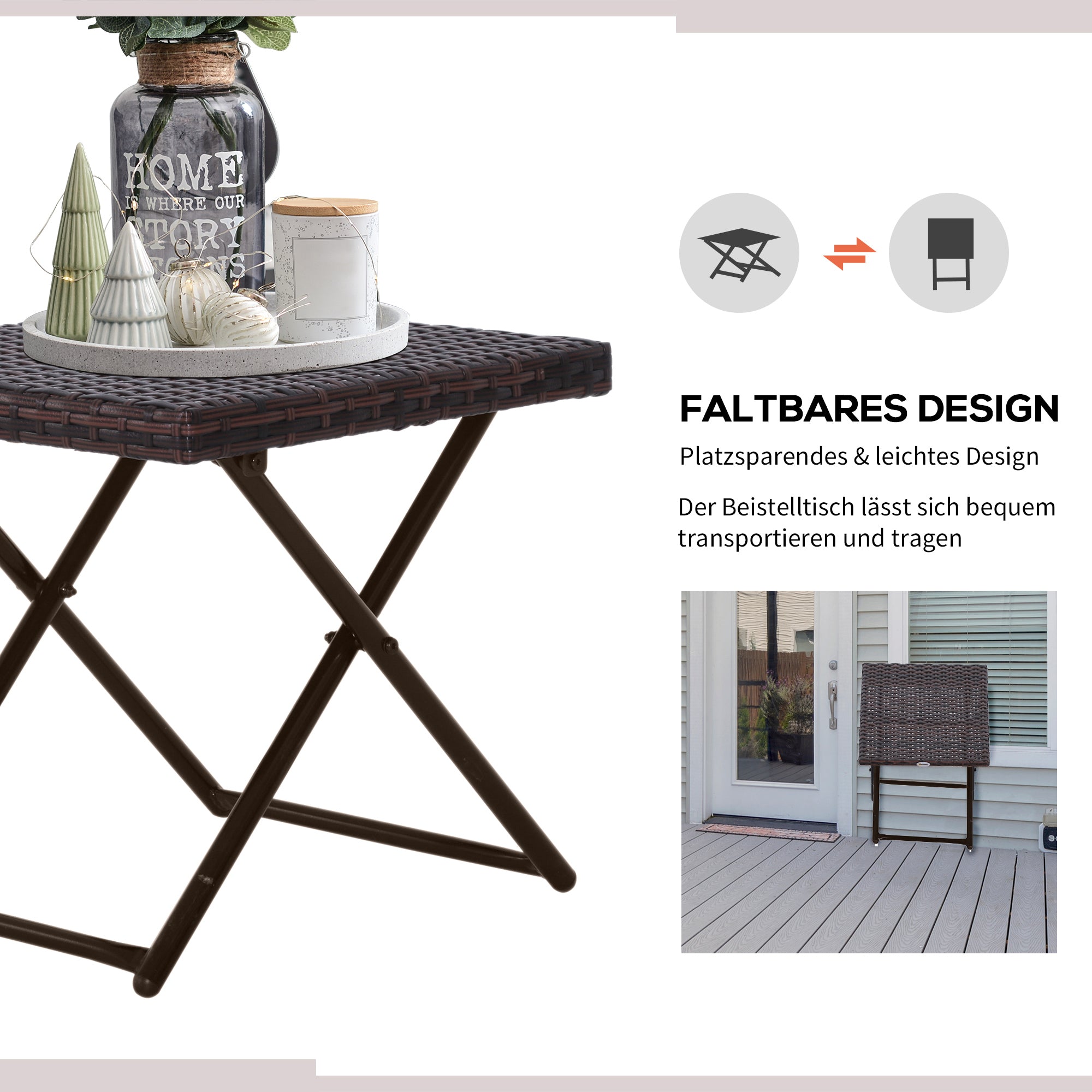 Side Table made of Poly Rattan Folding Coffee Table Couch Table Tray Balcony Table Garden Table Sofa Table Tea Table Garden Furniture Rattan Table for Garden Terrace Balcony, 40x40x40cm Brown