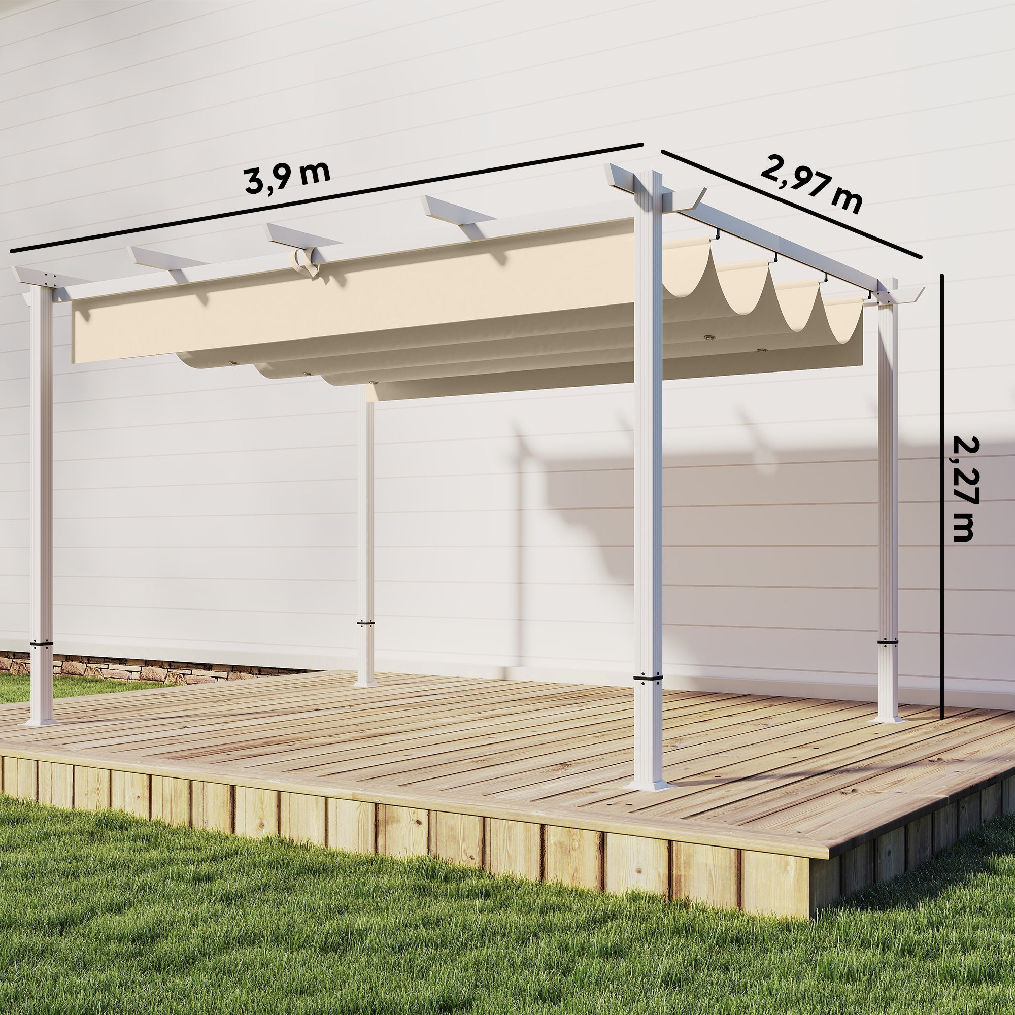 12 ft 10 in x 9 ft 9 in Retractable Roof Pergola, Magnetic Closures, UPF30+ Sun Shade, Freestanding Patio Gazebo with Drainage, Beige