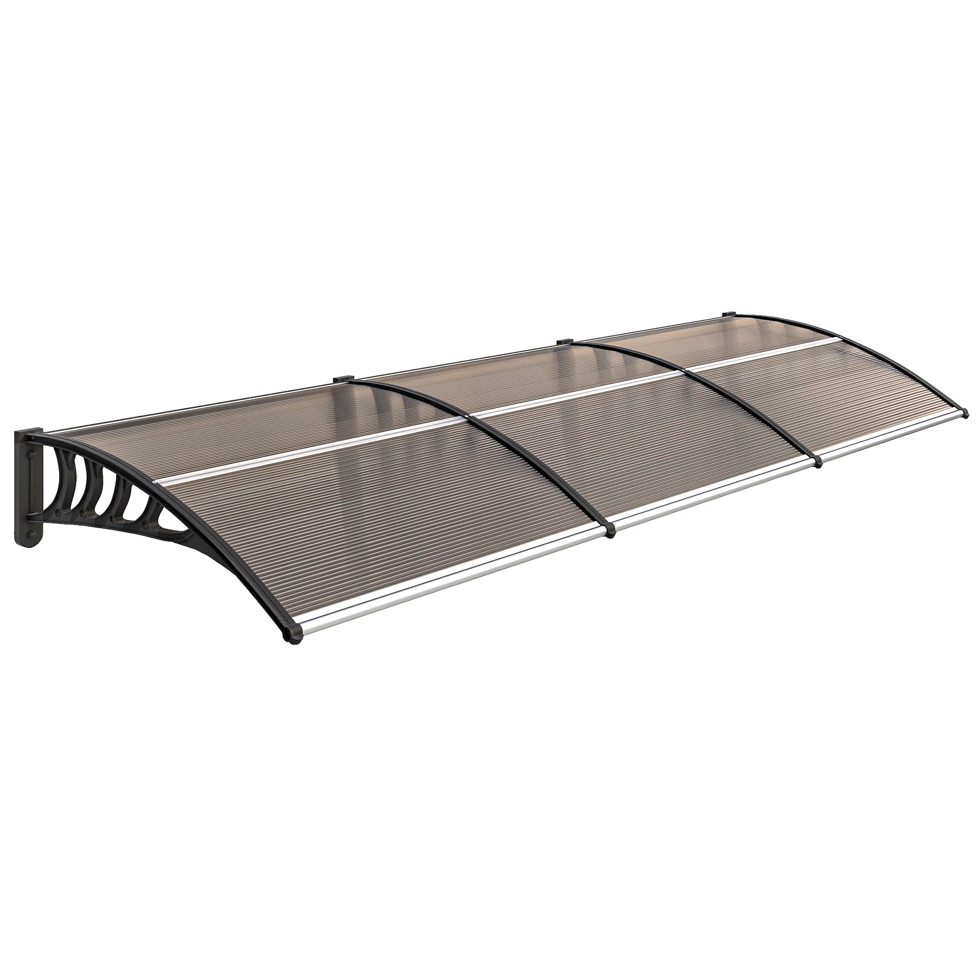 303x96x27 cm Brown Canopy Awning for Doors and Windows against Sun and Rain with PP Polycarbonate Support Exterior Awning