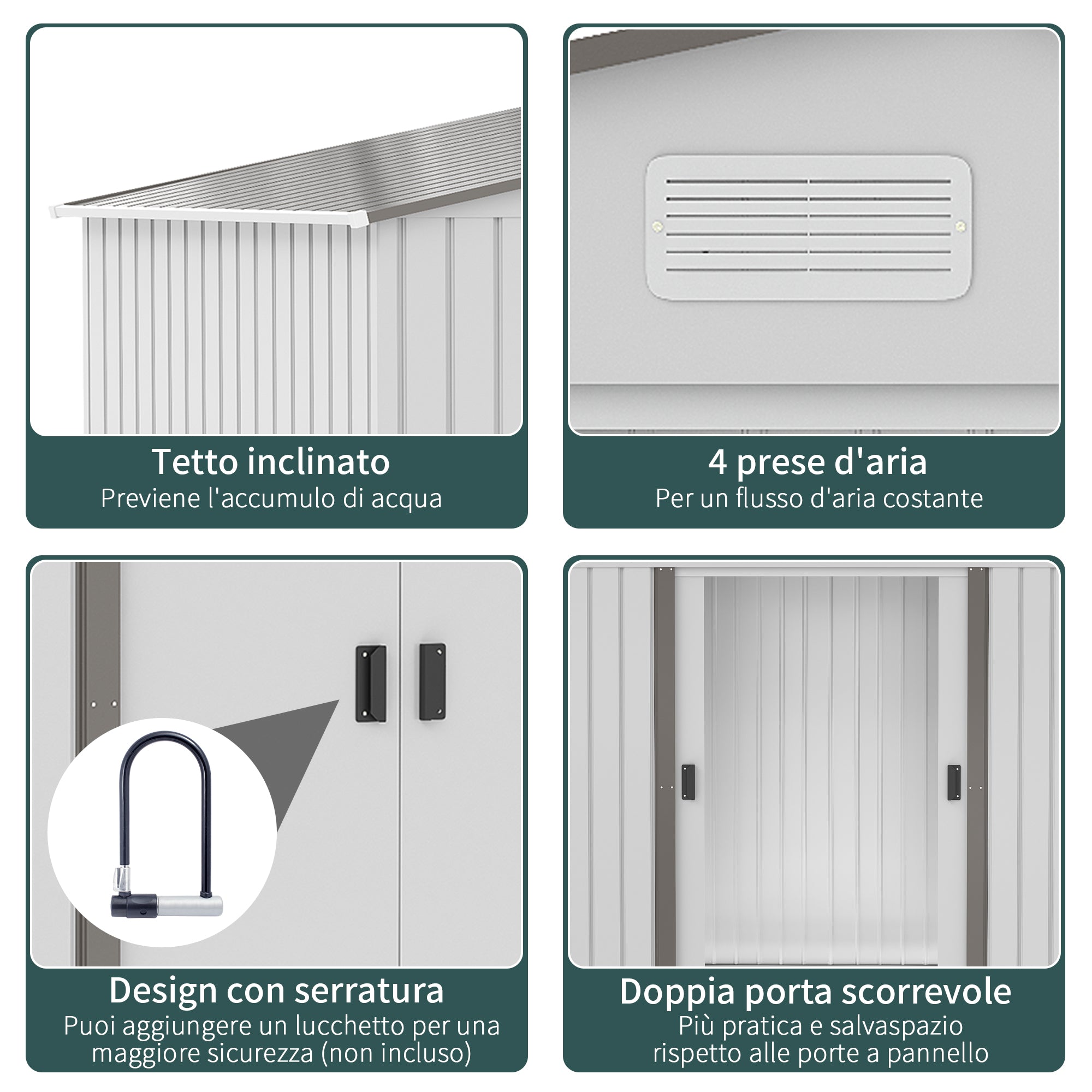 Garden Shed 5 m² with Foundation, 4 Air Vents, and 2 Sliding Doors, Steel Tool Shed, 277x195x192 cm, Silver