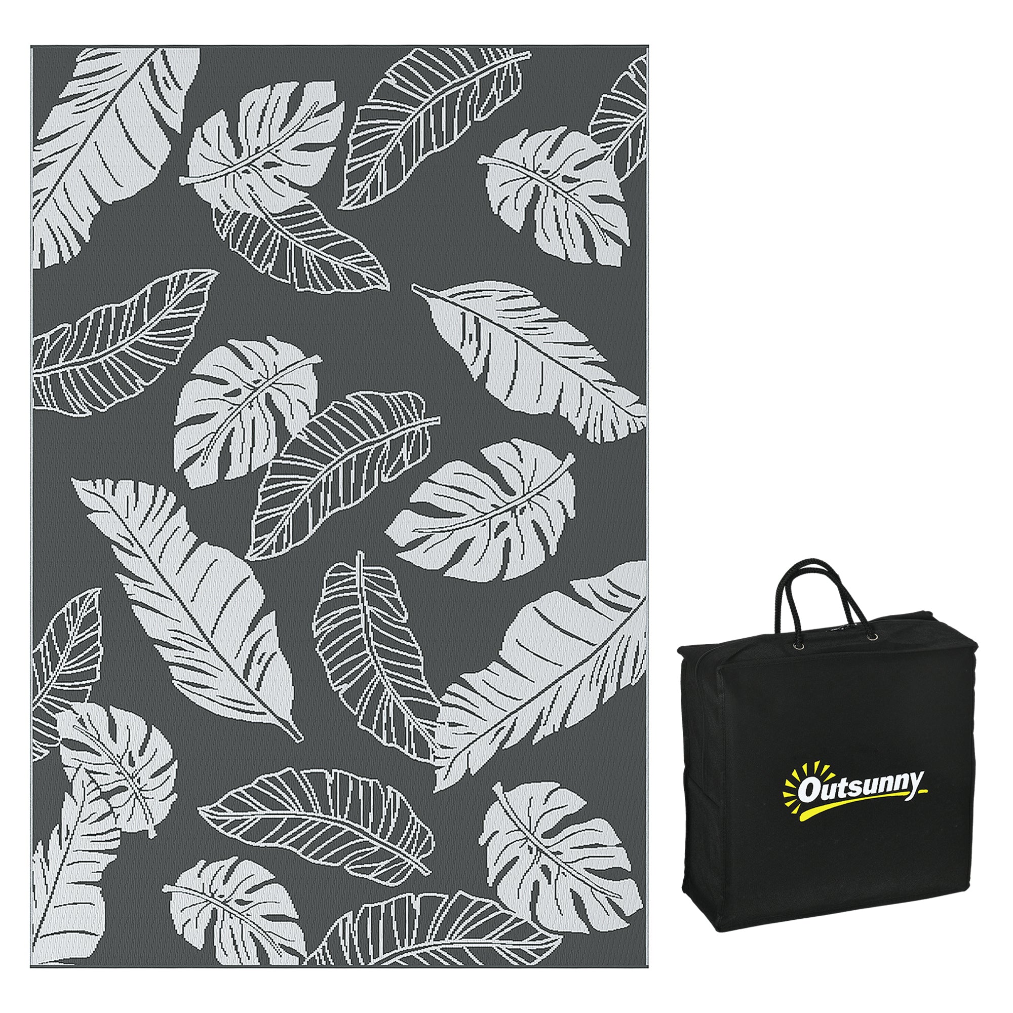 Outdoor Carpet, Camping Mat with Reversible Design, Weatherproof Plastic Rug for Balcony, Terrace, Gray+White, 182 x 274 cm