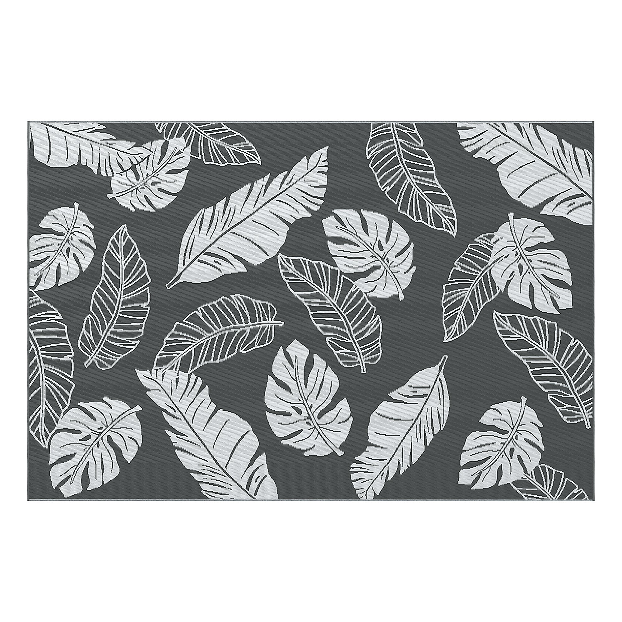 Outdoor Carpet, Camping Mat with Reversible Design, Weatherproof Plastic Rug for Balcony, Terrace, Gray+White, 182 x 274 cm
