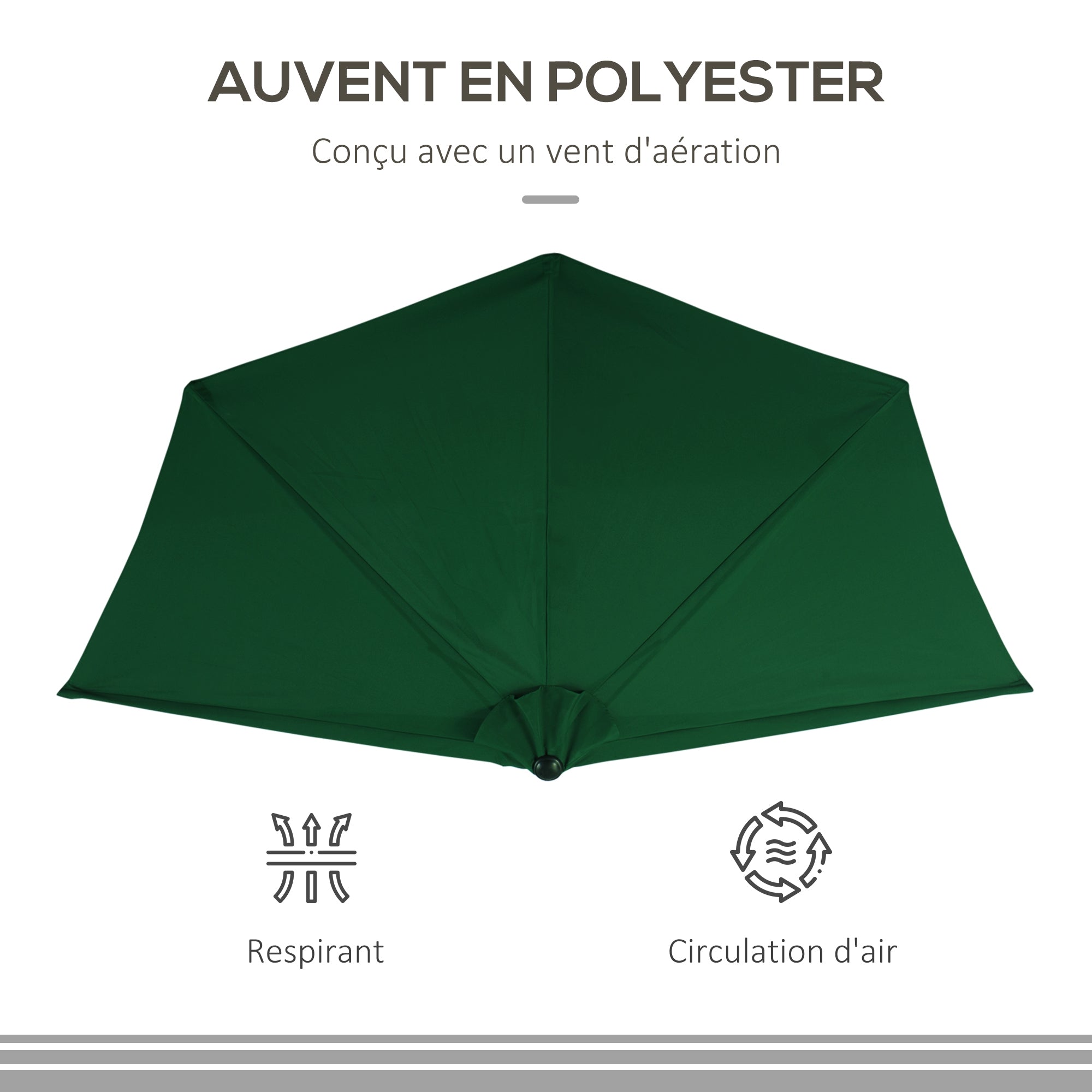 Half Umbrella - Balcony Umbrella 5 Metal Ribs 2.93 x 1.5 x 2.49 m High Density Polyester Green