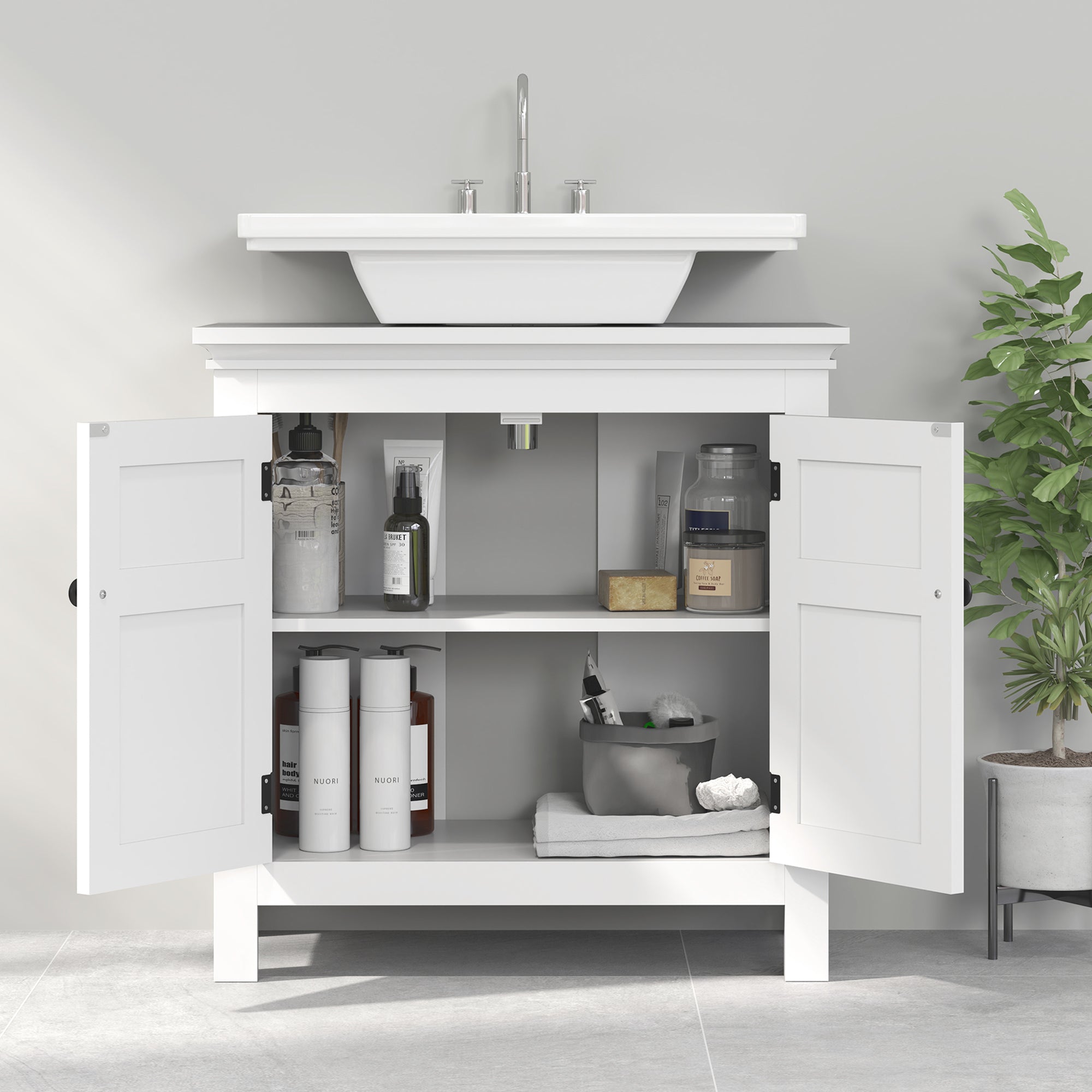 Under Sink Cabinet Modern Bathroom Vanity Unit with Adjustable Shelf and Magnetic Doors 60x30x60 cm White