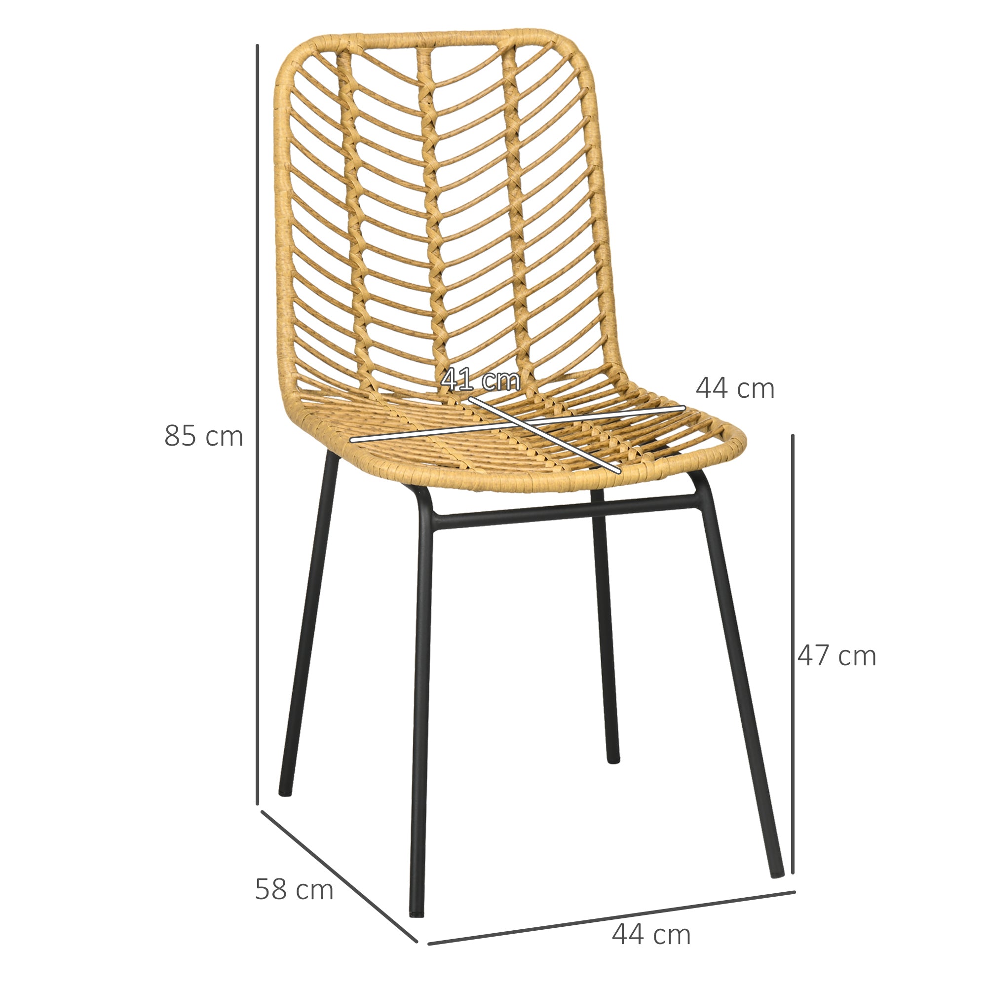 Set of 2 Synthetic Rattan Dining Chairs Kitchen Chairs with Steel Legs for Living Room Balcony Terrace Load 120 kg Natural