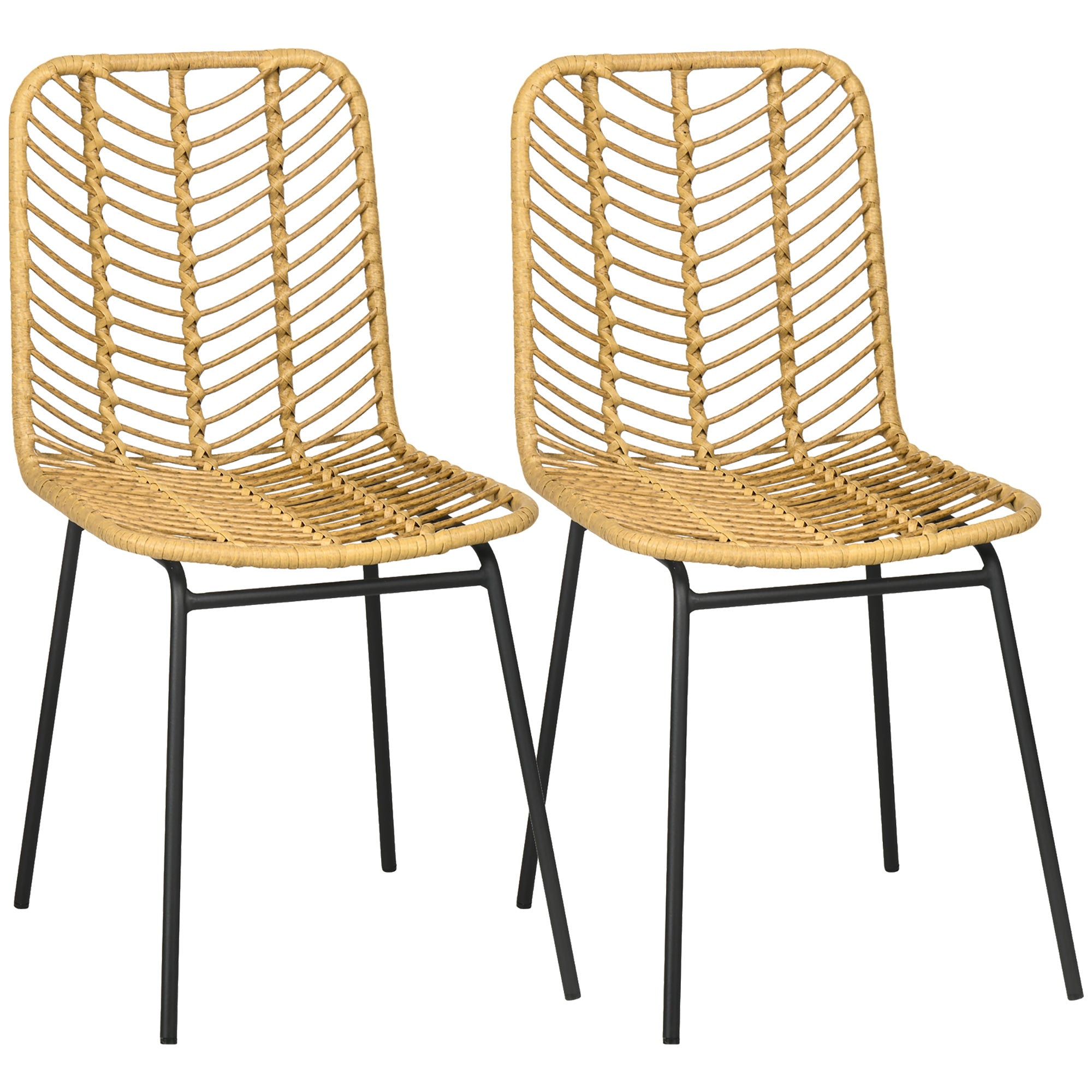 Set of 2 Synthetic Rattan Dining Chairs Kitchen Chairs with Steel Legs for Living Room Balcony Terrace Load 120 kg Natural