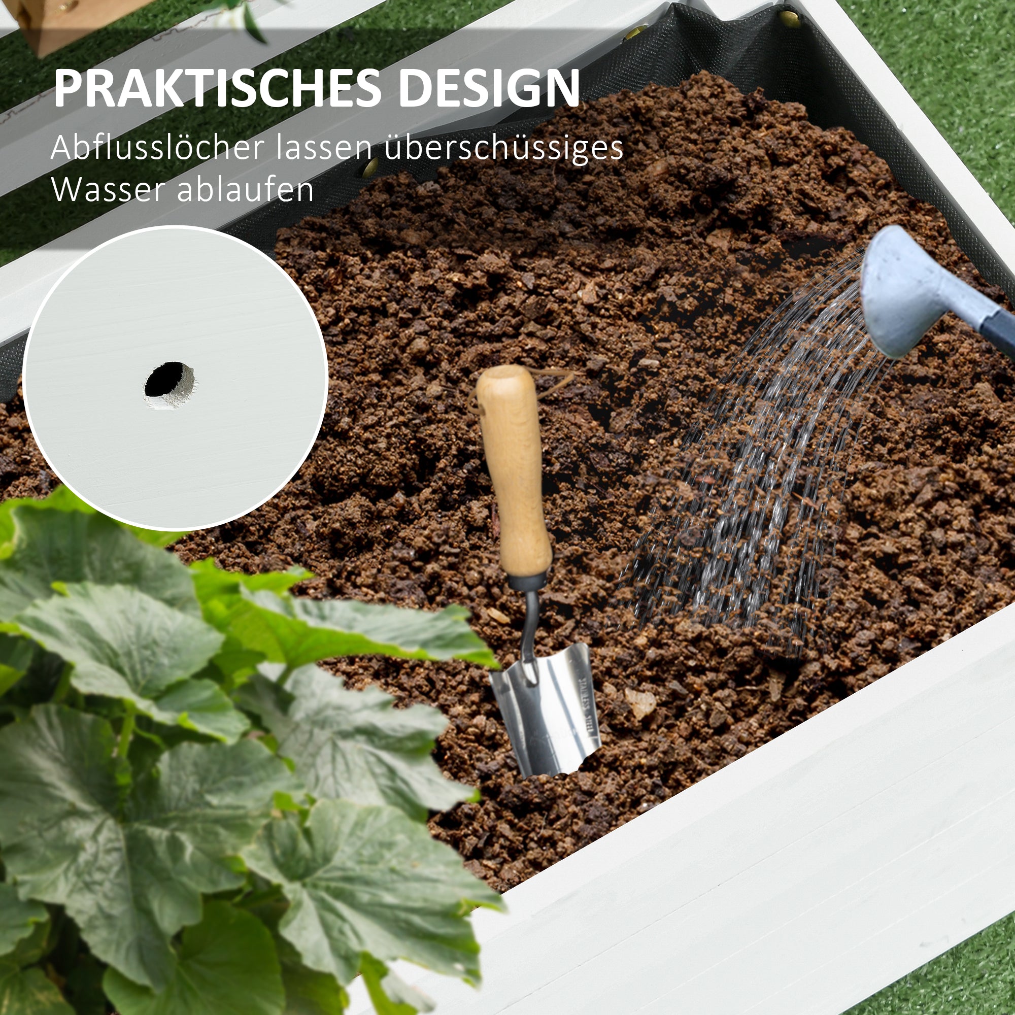 Planter Box with Trellis, Flower Box with Wheels, Raised Bed for Climbing Plants, Garden, Natural Wood, White, 76 x 30 x 155 cm