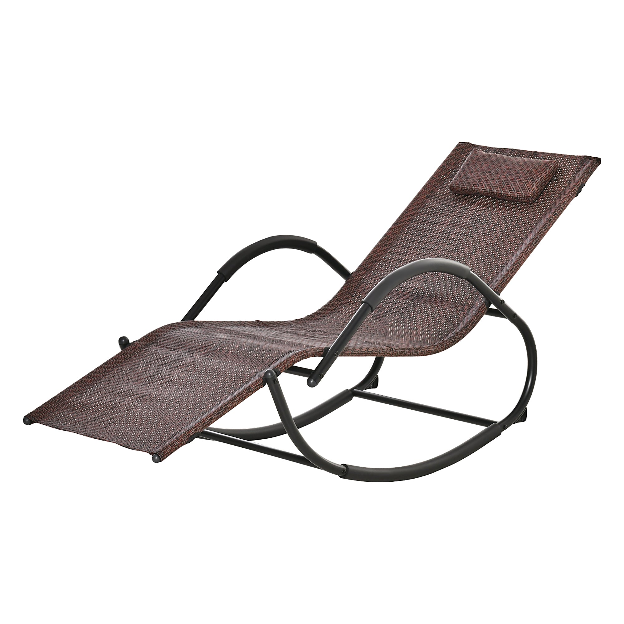 Outdoor Rocking Lounger with Armrests, Headrest, Rattan Effect for Garden Terrace Patio Max Load 160 kg 157x60x80 cm Brown