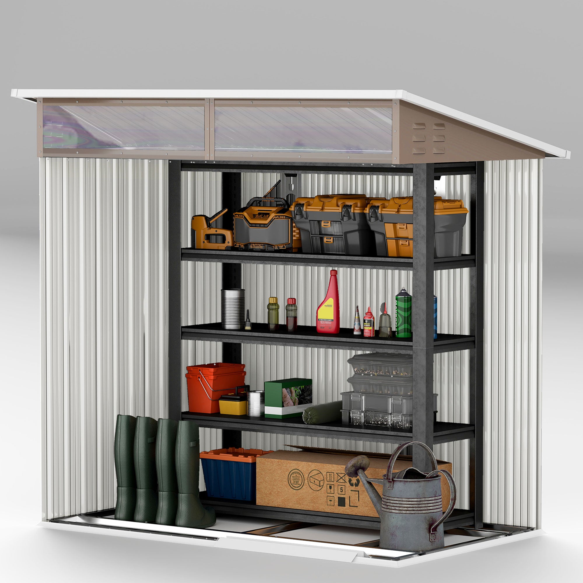 Garden Outdoor Shed 1.9m² 195x122x182 cm Outdoor Garden Shed with Reinforced Base (Floor NOT Included) Sliding Door Windows Shed for Terrace Patio Brown