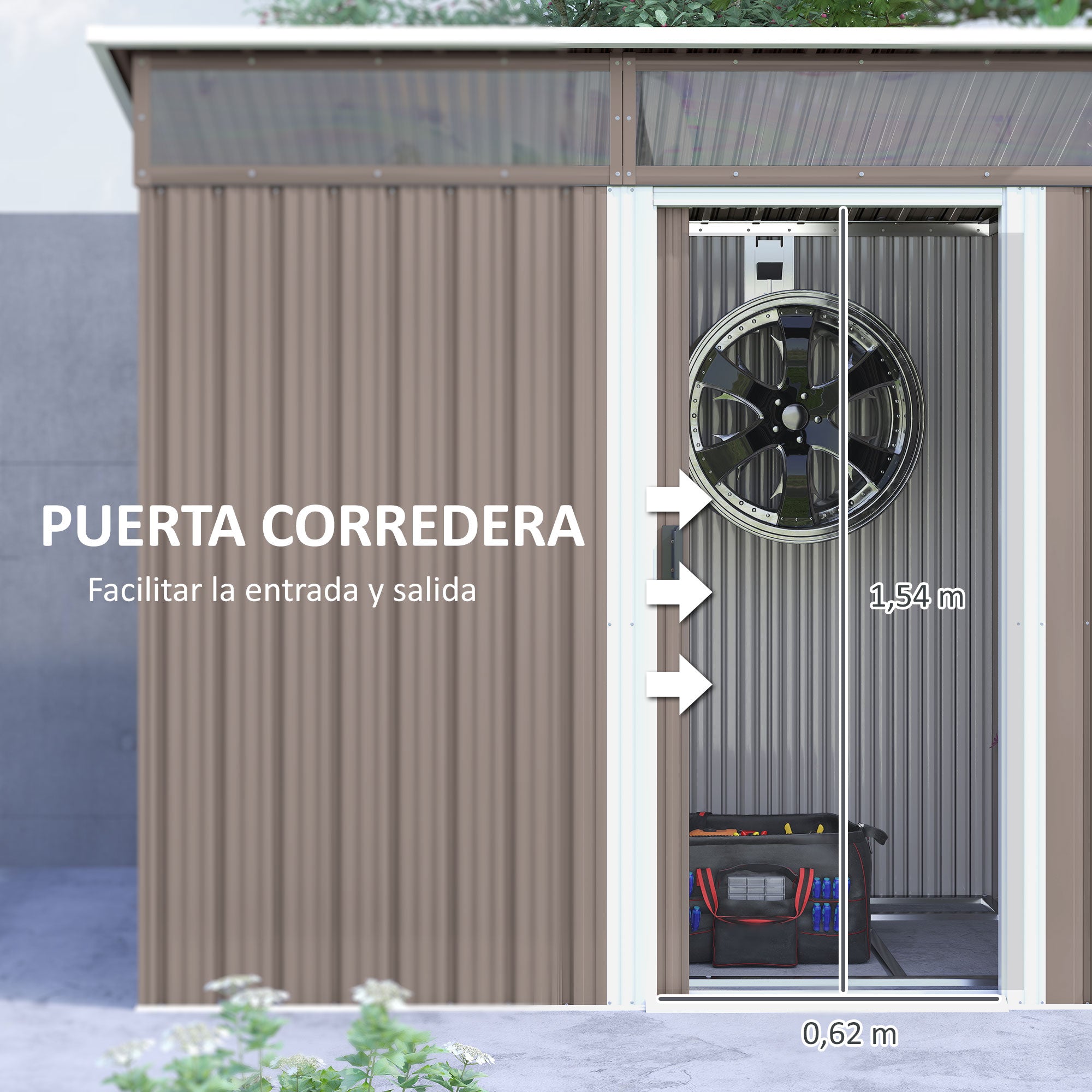 Garden Outdoor Shed 1.9m² 195x122x182 cm Outdoor Garden Shed with Reinforced Base (Floor NOT Included) Sliding Door Windows Shed for Terrace Patio Brown