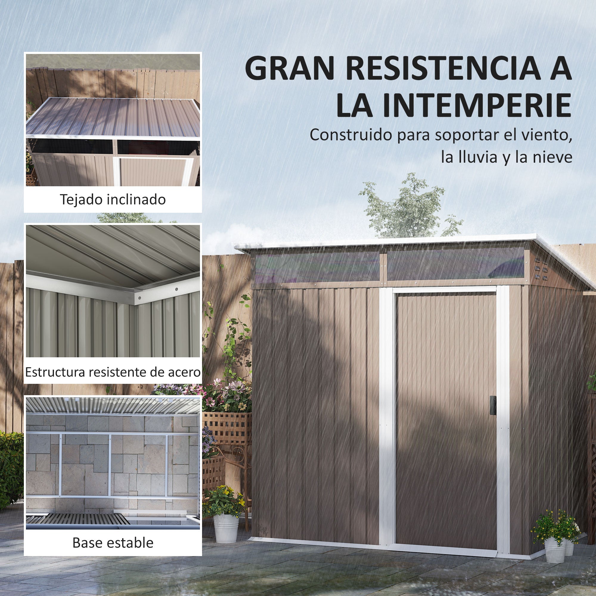 Garden Outdoor Shed 1.9m² 195x122x182 cm Outdoor Garden Shed with Reinforced Base (Floor NOT Included) Sliding Door Windows Shed for Terrace Patio Brown