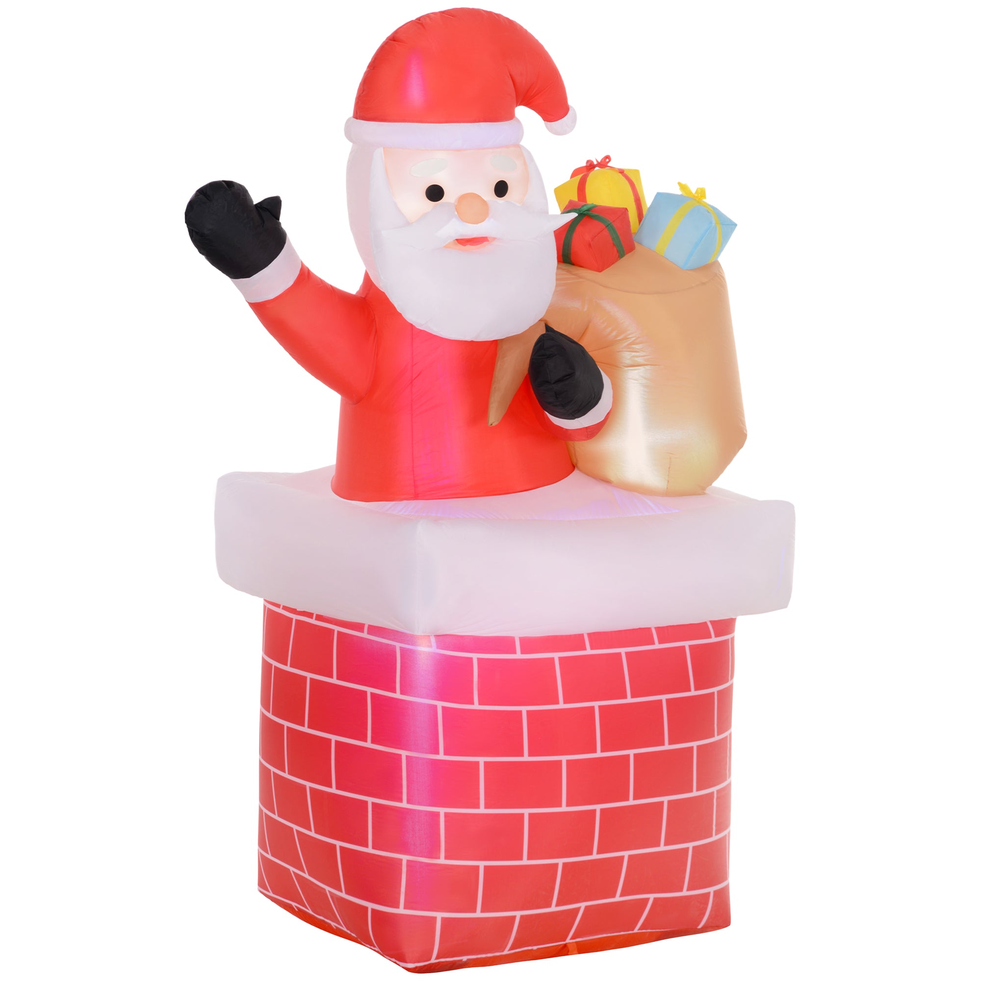 Inflatable Santa Claus with Gift Bag Coming out of a Chimney Christmas Inflatable Decoration with LED Lights for Outdoor Red