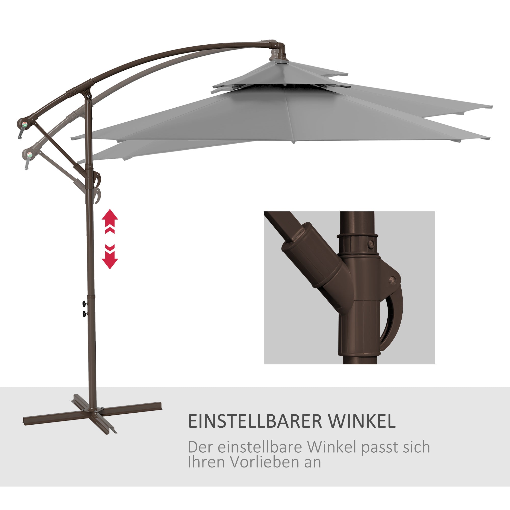 Cantilever Parasol Ø2.67 x 2.45 m Crank Umbrella with Double Roof Cross Base Steel Outdoor Sun Protection Polyester Steel Light Grey