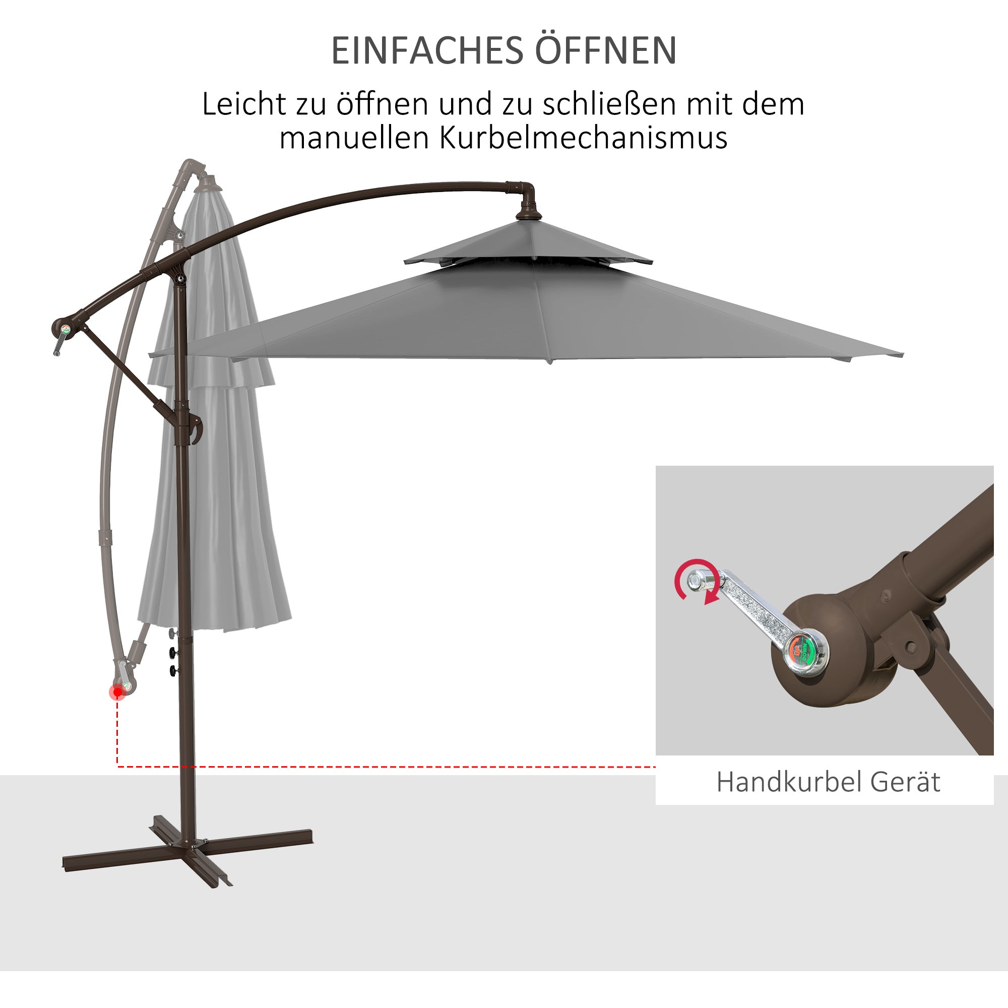 Cantilever Parasol Ø2.67 x 2.45 m Crank Umbrella with Double Roof Cross Base Steel Outdoor Sun Protection Polyester Steel Light Grey
