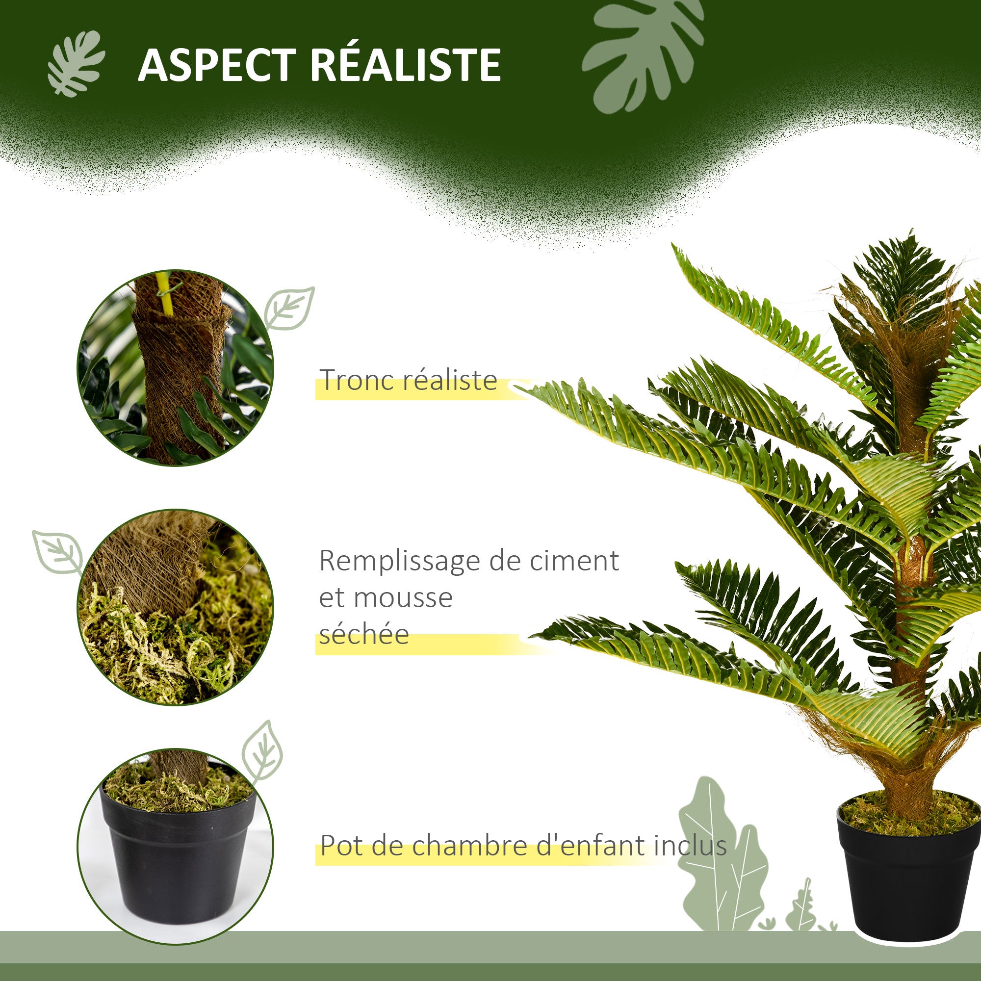 Artificial Palm Tree Plant 85 cm with 18 Large Realistic Leaves Pot Included
