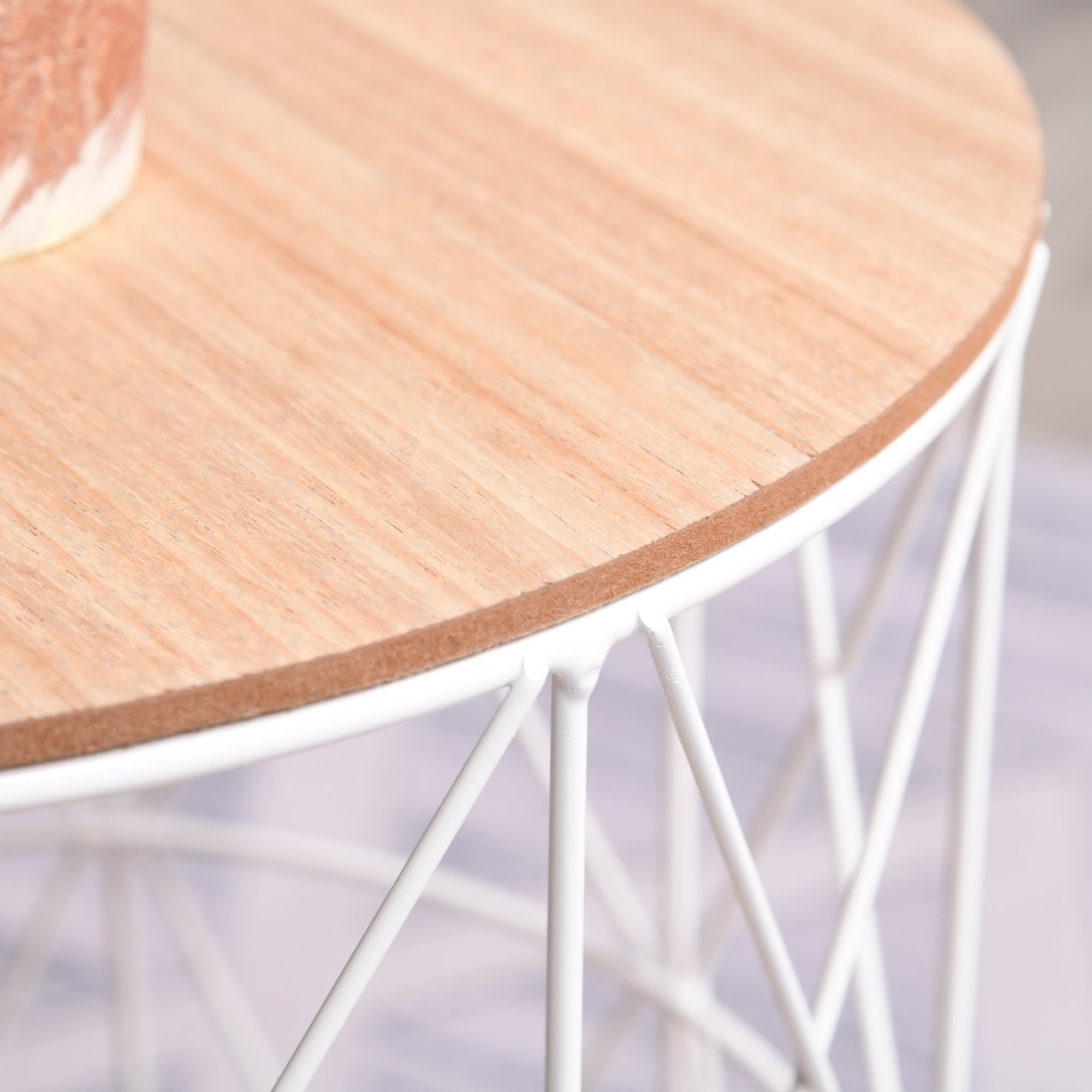 Round Coffee Table 2-Piece Set Stackable Living Room Table Side Table with Removable Lid Nesting Table Coffee Table with Metal Frame for Living Room Natural+White