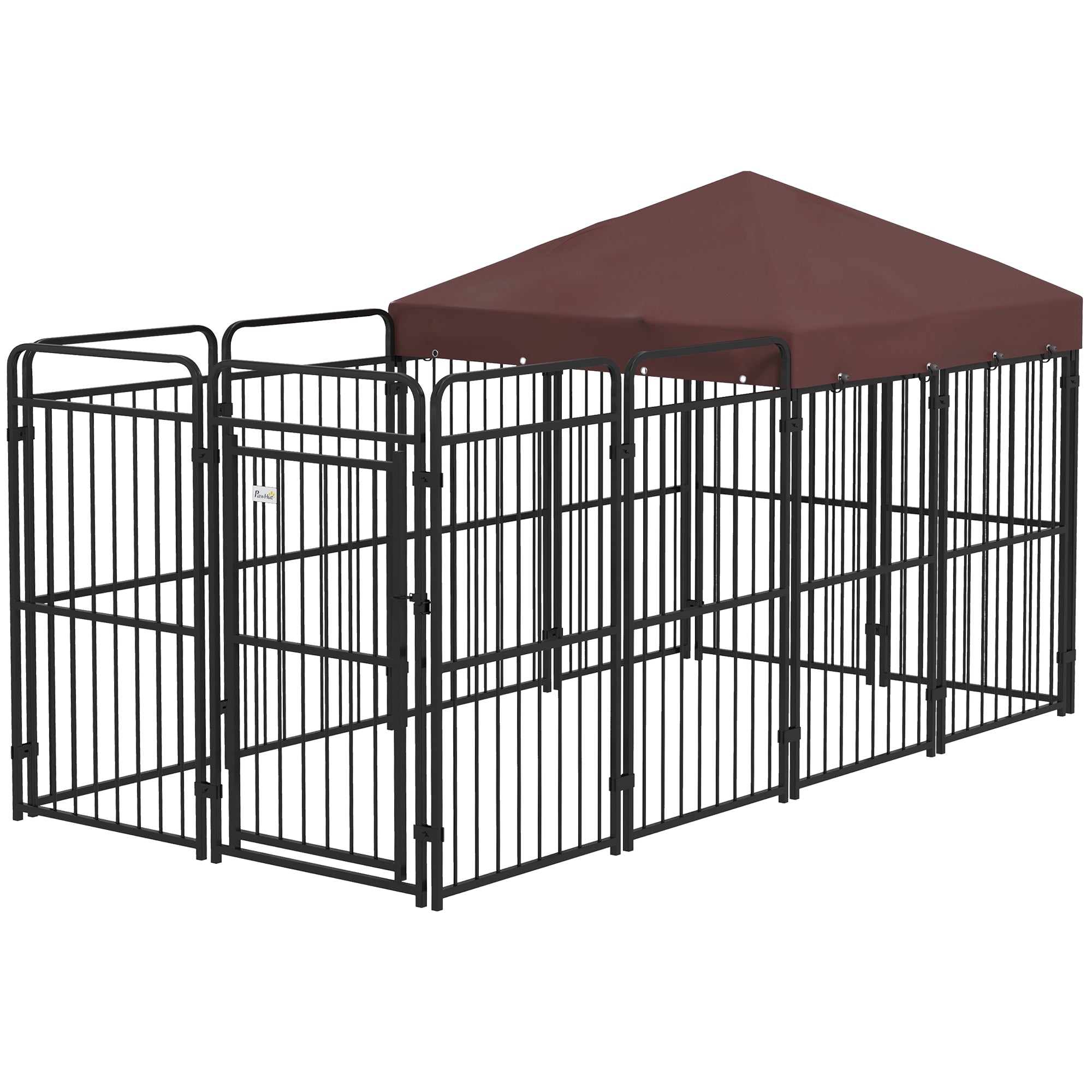 Outdoor Dog Kennel, Waterproof Anti-UV Roof Dog Enclosure for Large Dogs, Metal Cage, 282x141x160.5cm, Brown