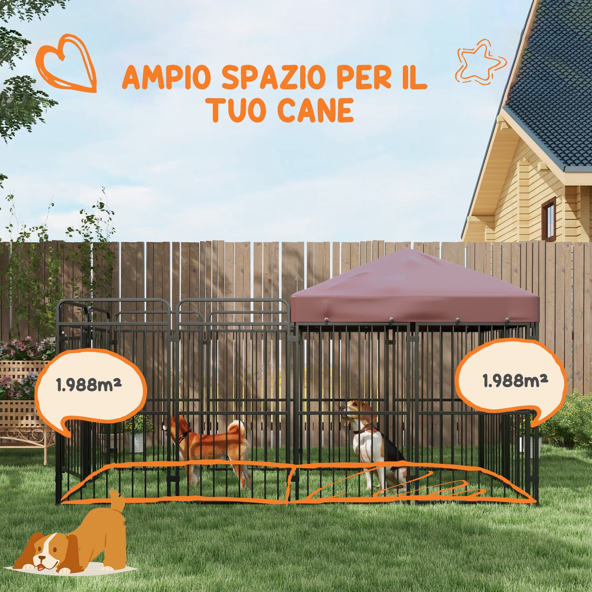 Outdoor Dog Kennel, Waterproof Anti-UV Roof Dog Enclosure for Large Dogs, Metal Cage, 282x141x160.5cm, Brown