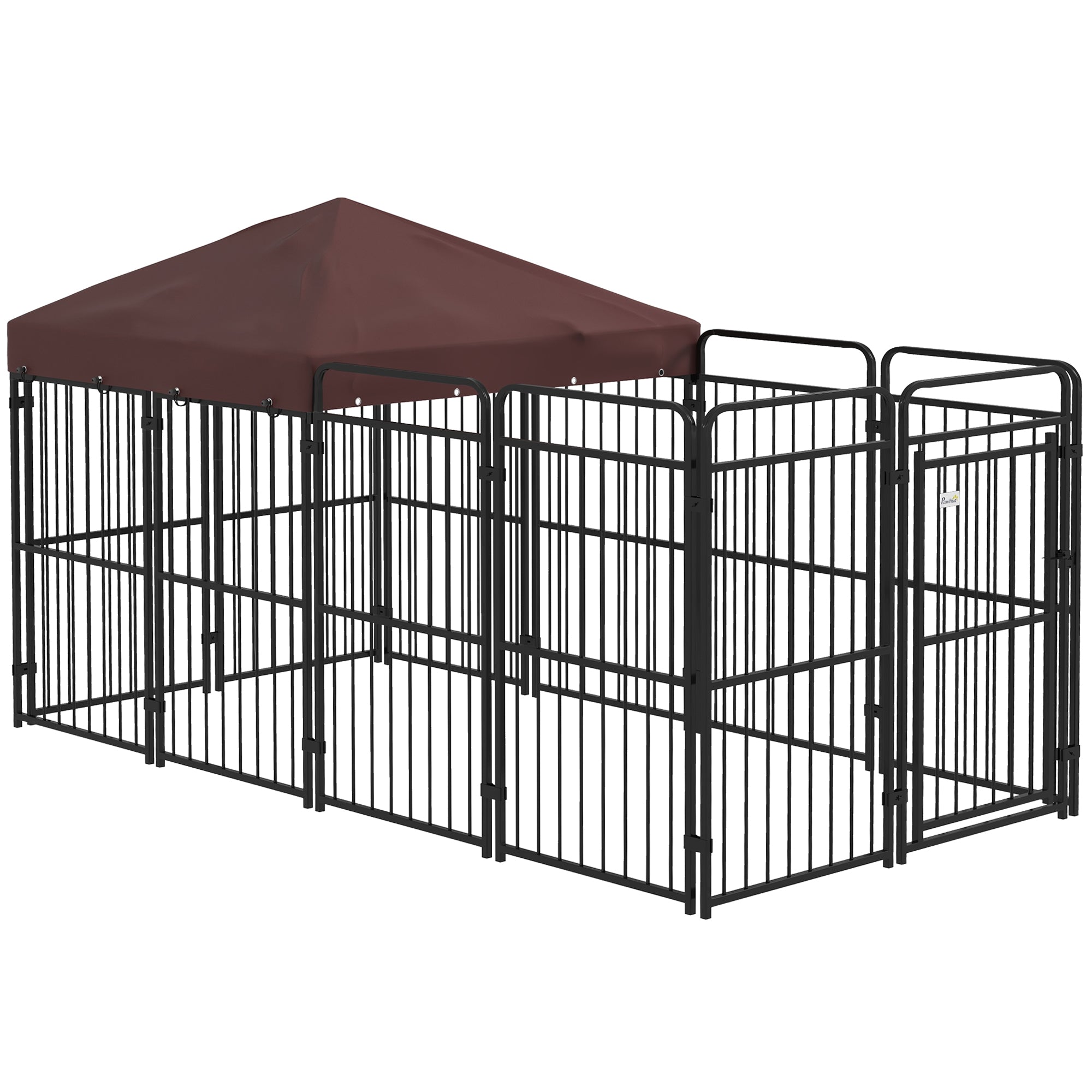 Outdoor Dog Kennel, Waterproof Anti-UV Roof Dog Enclosure for Large Dogs, Metal Cage, 282x141x160.5cm, Brown
